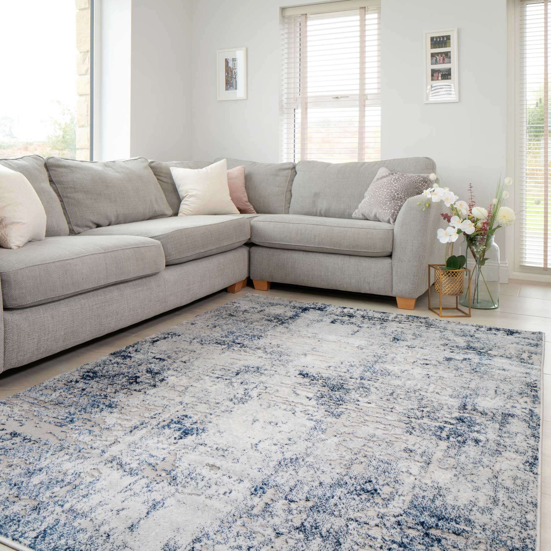 Modern Navy Textured Runner Rug