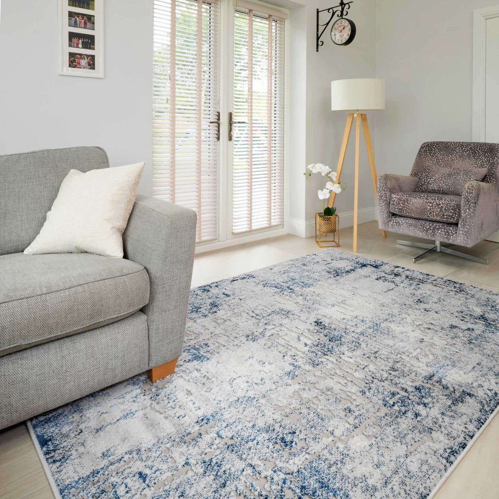Modern Navy Textured Runner Rug