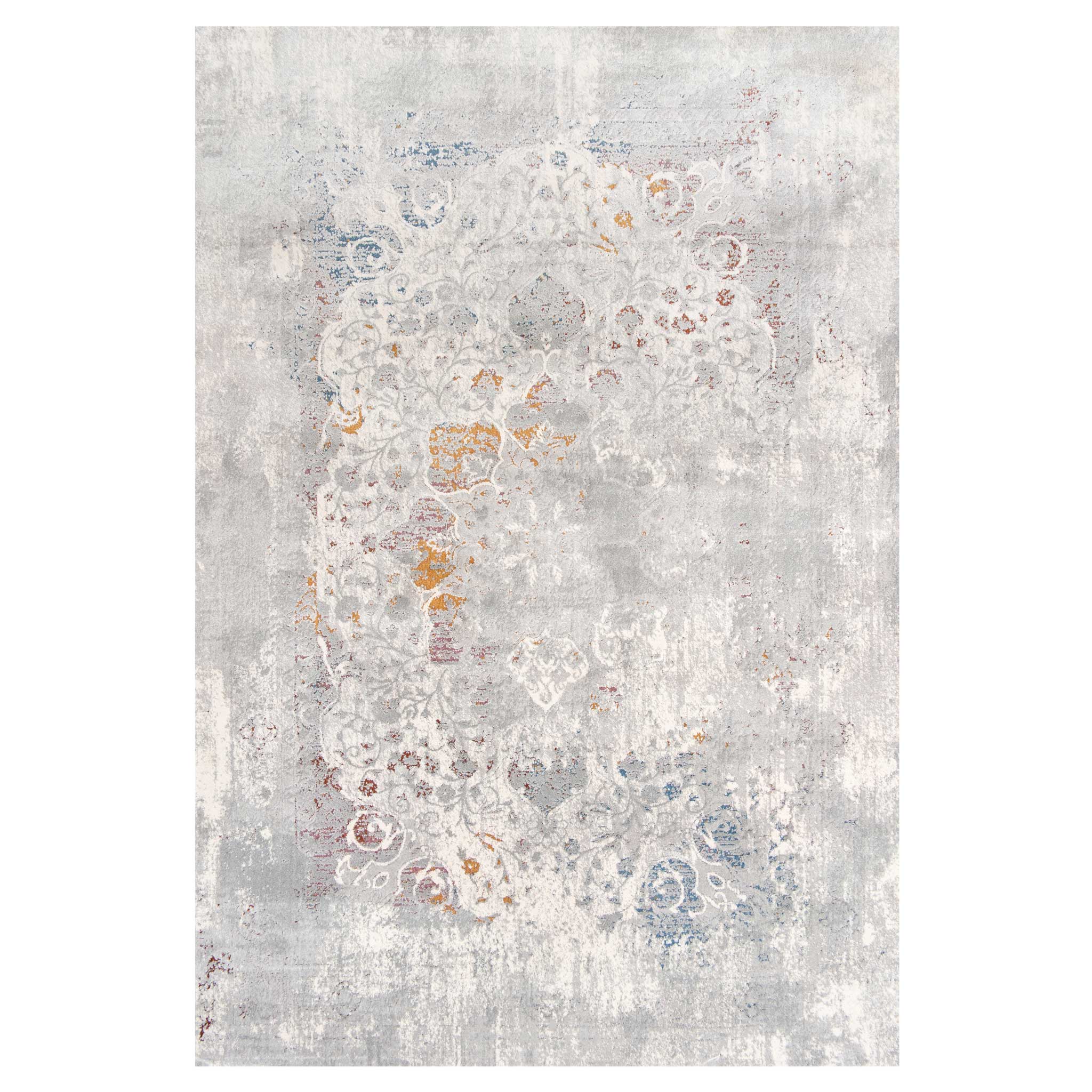Ornate Soft Grey Distressed Medallion Living Room Rug - Meredith