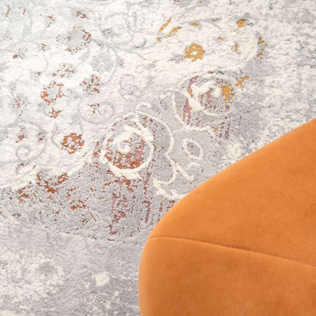 Ornate Soft Grey Distressed Medallion Living Room Rug - Meredith
