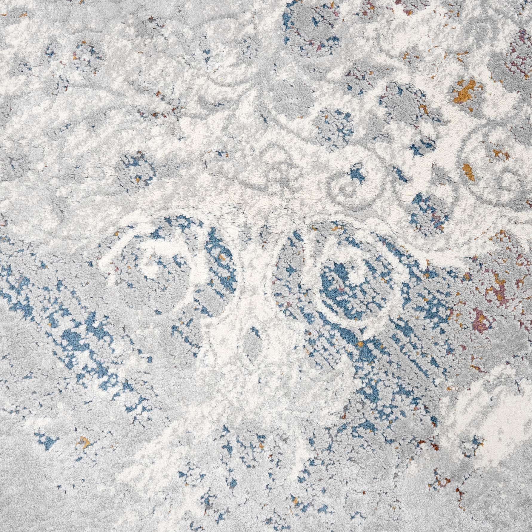 Ornate Soft Grey Distressed Medallion Living Room Rug - Meredith