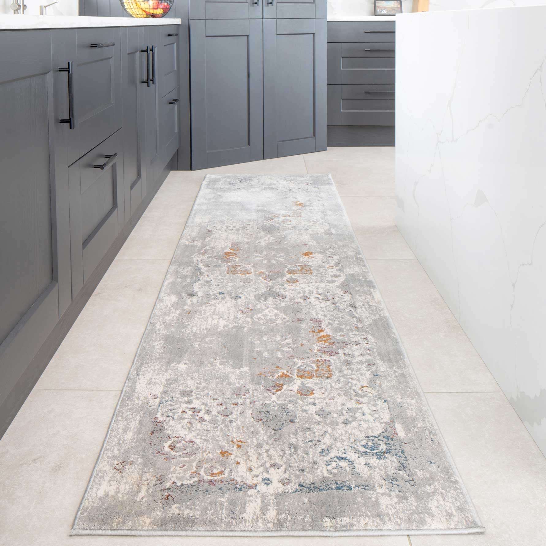 Ornate Soft Grey Distressed Medallion Living Room Rug - Meredith