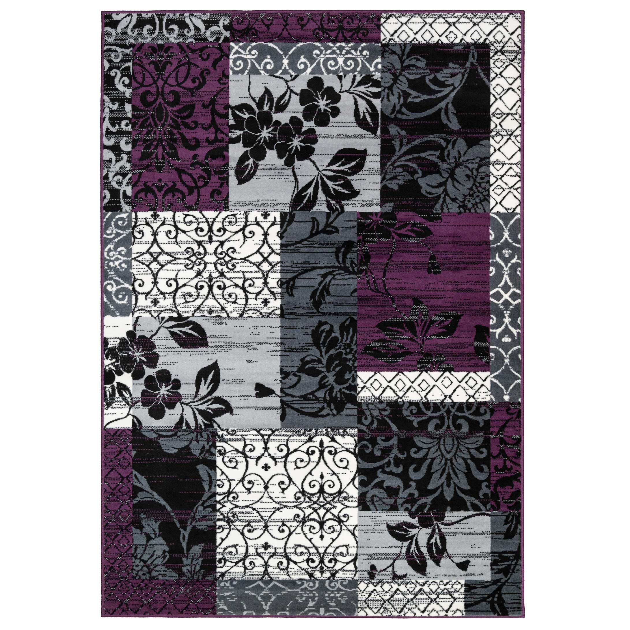 Purple Grey Modern Patchwork Bedroom Rugs