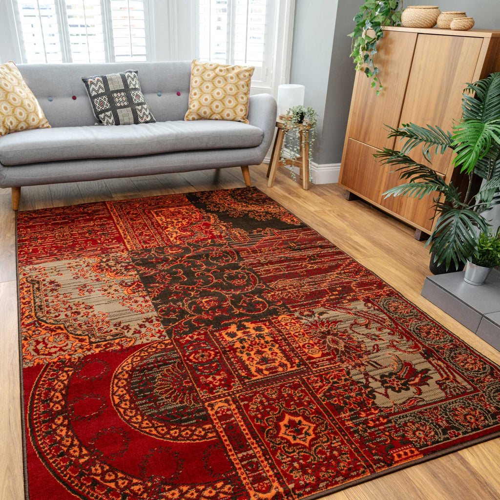 Patchwork Wine Living Room Rug