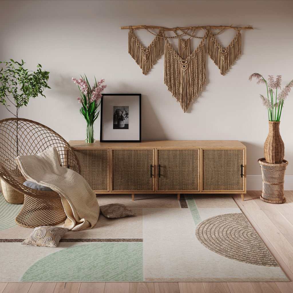 Art Geo Neutral Green Area Rug