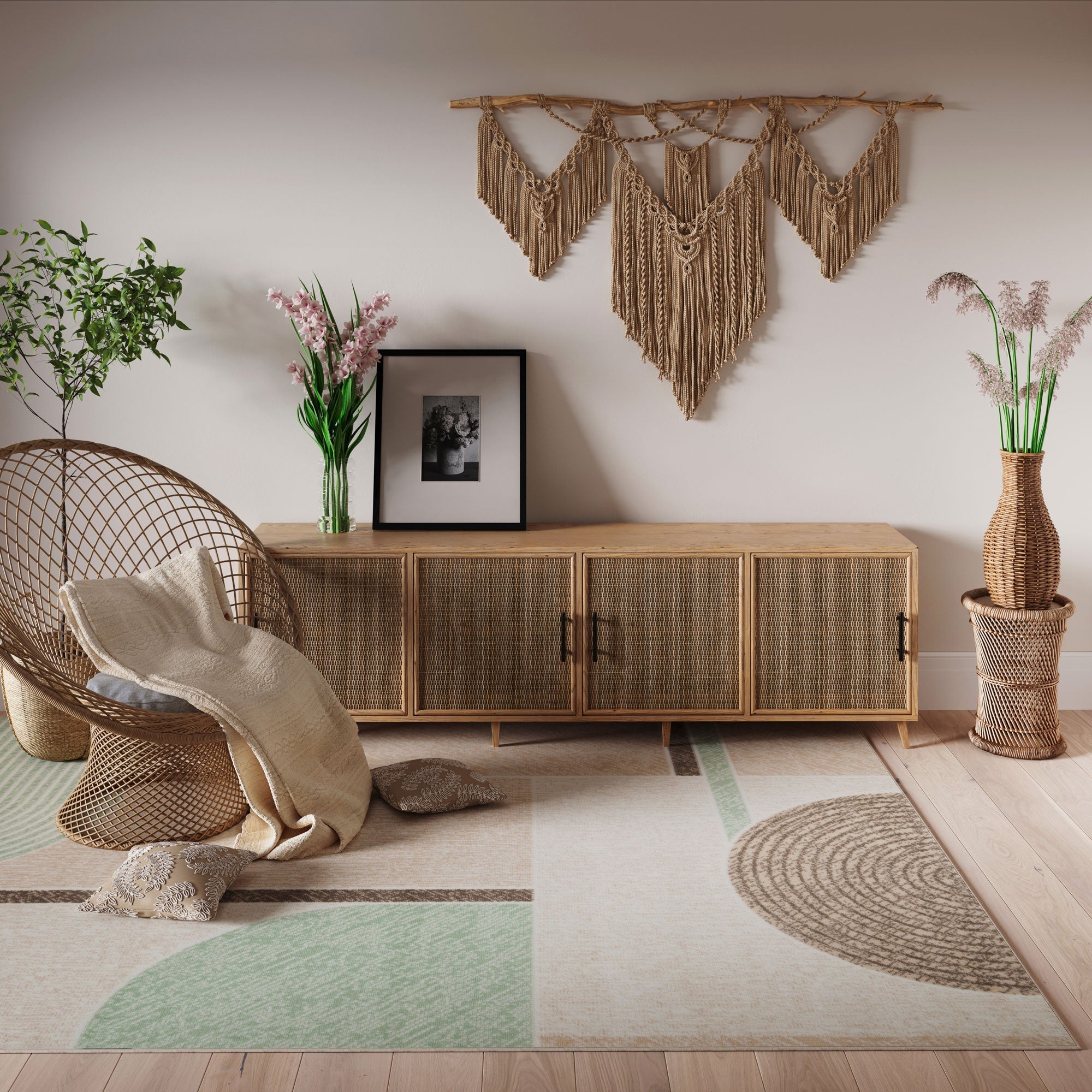 Art Geo Neutral Green Area Rug