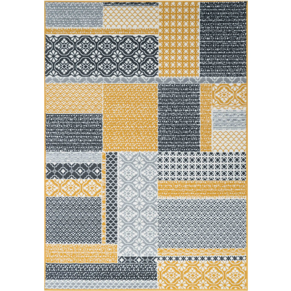 Ochre Grey Patchwork Rug