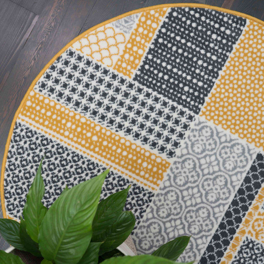 Ochre Grey Patchwork Rug