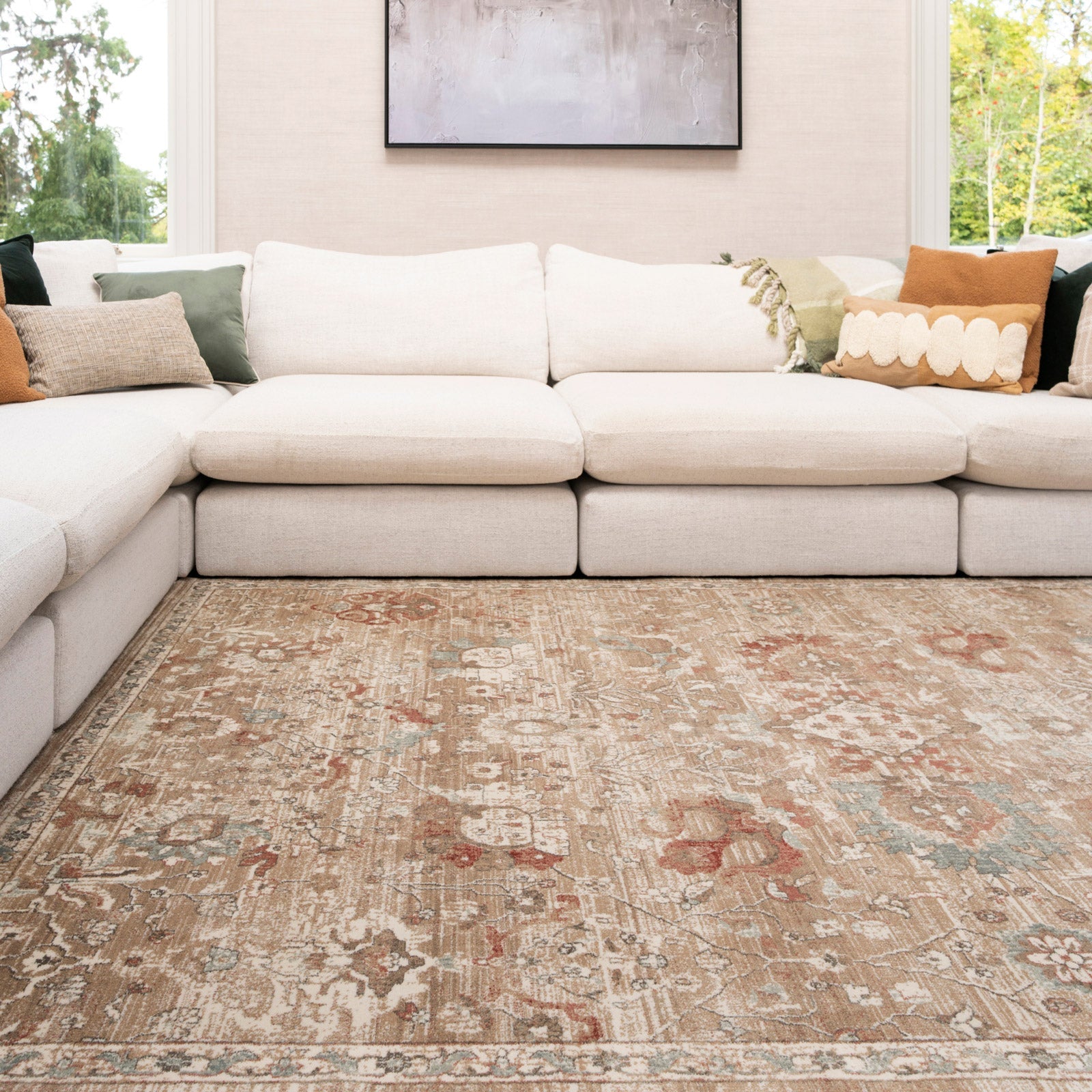 Rustic Floral Terracotta Rug - Dahlia