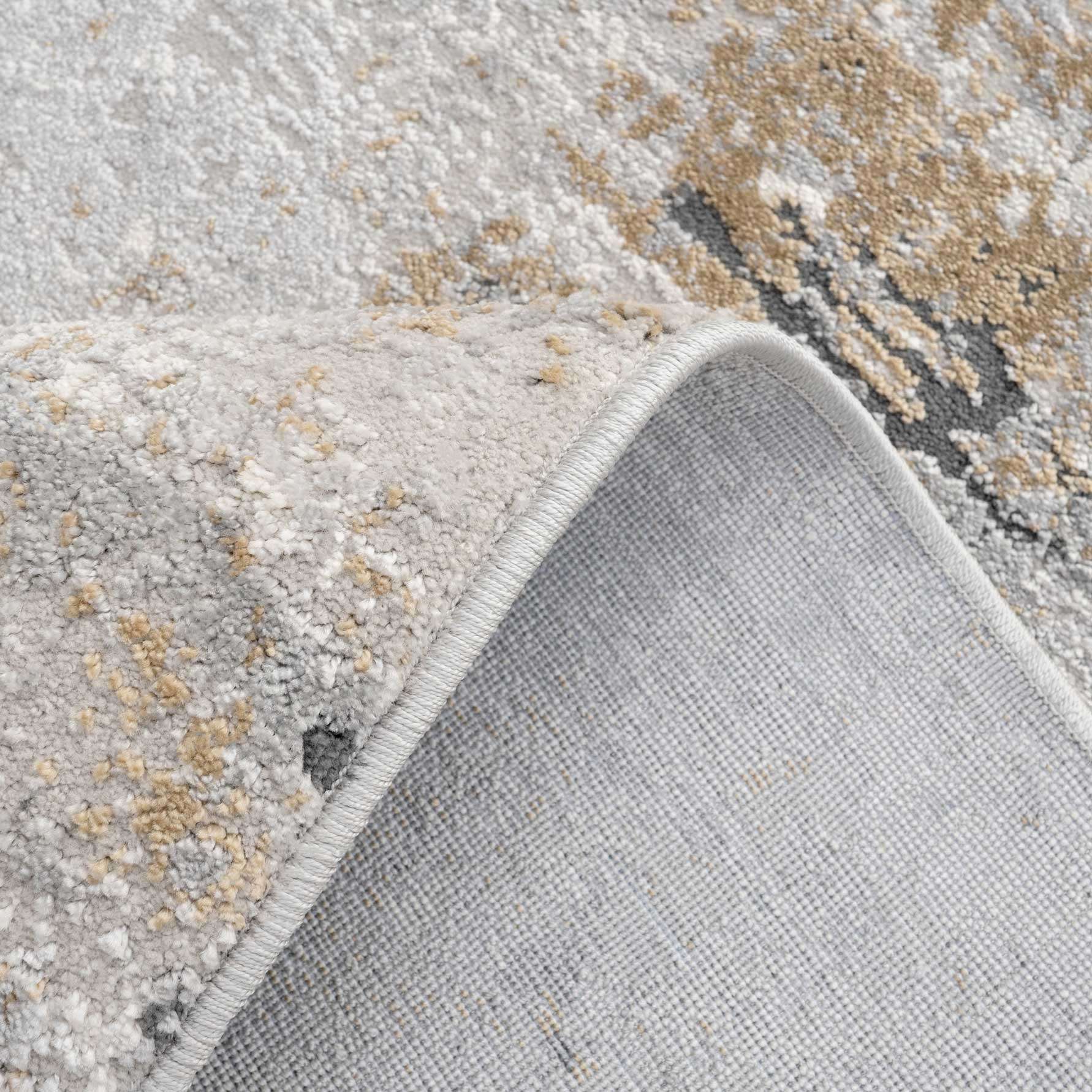 Soft Grey Gold Abstract Circle Rug - Moonshine