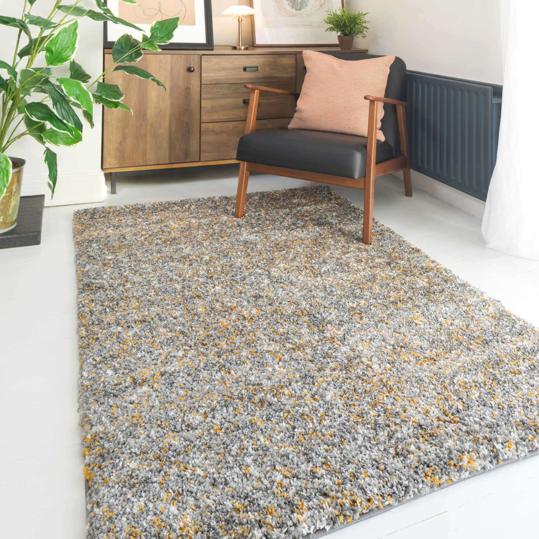 Ochre Luxurious Shaggy Living Room Rug