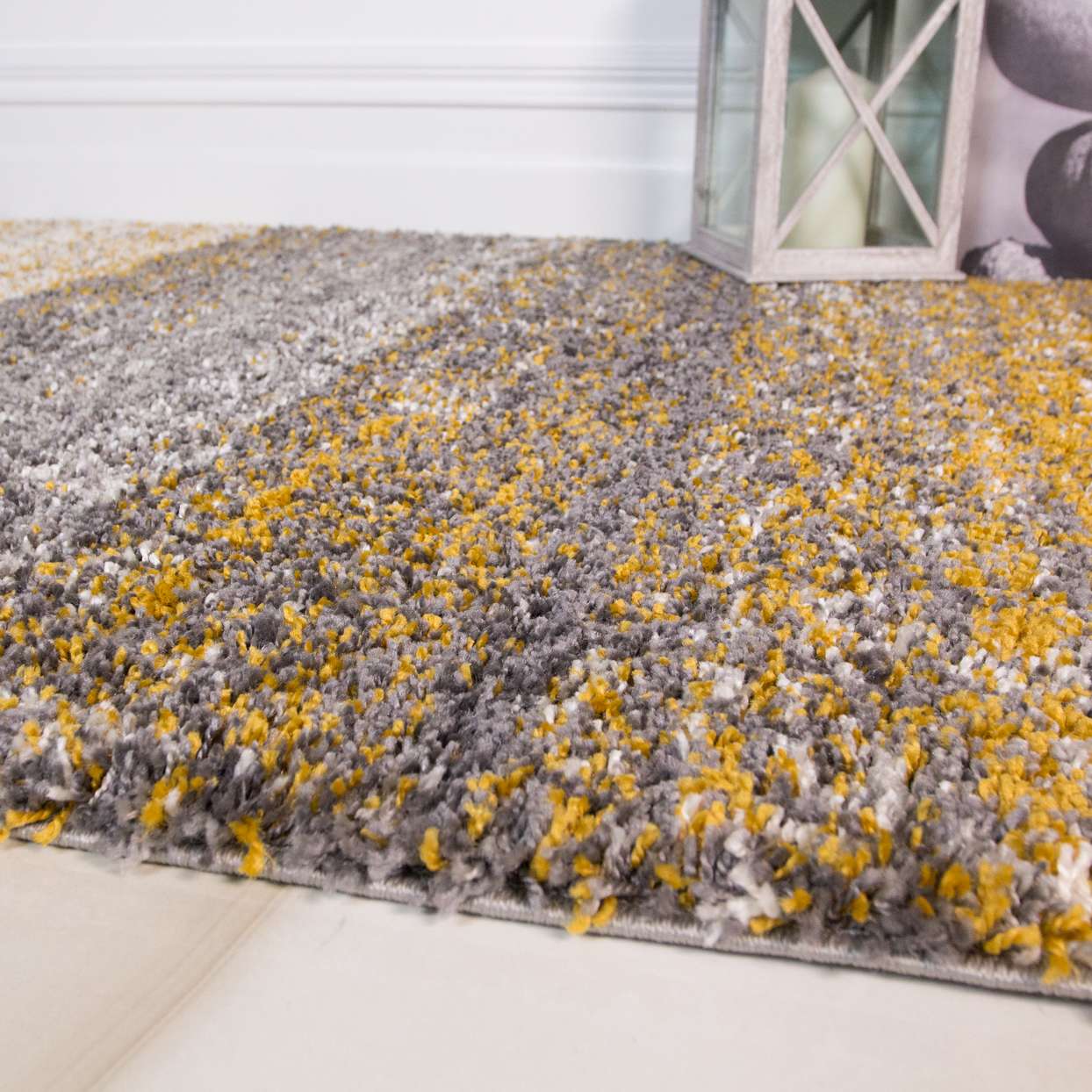 Premium Cosy Ochre Striped Shaggy Rug