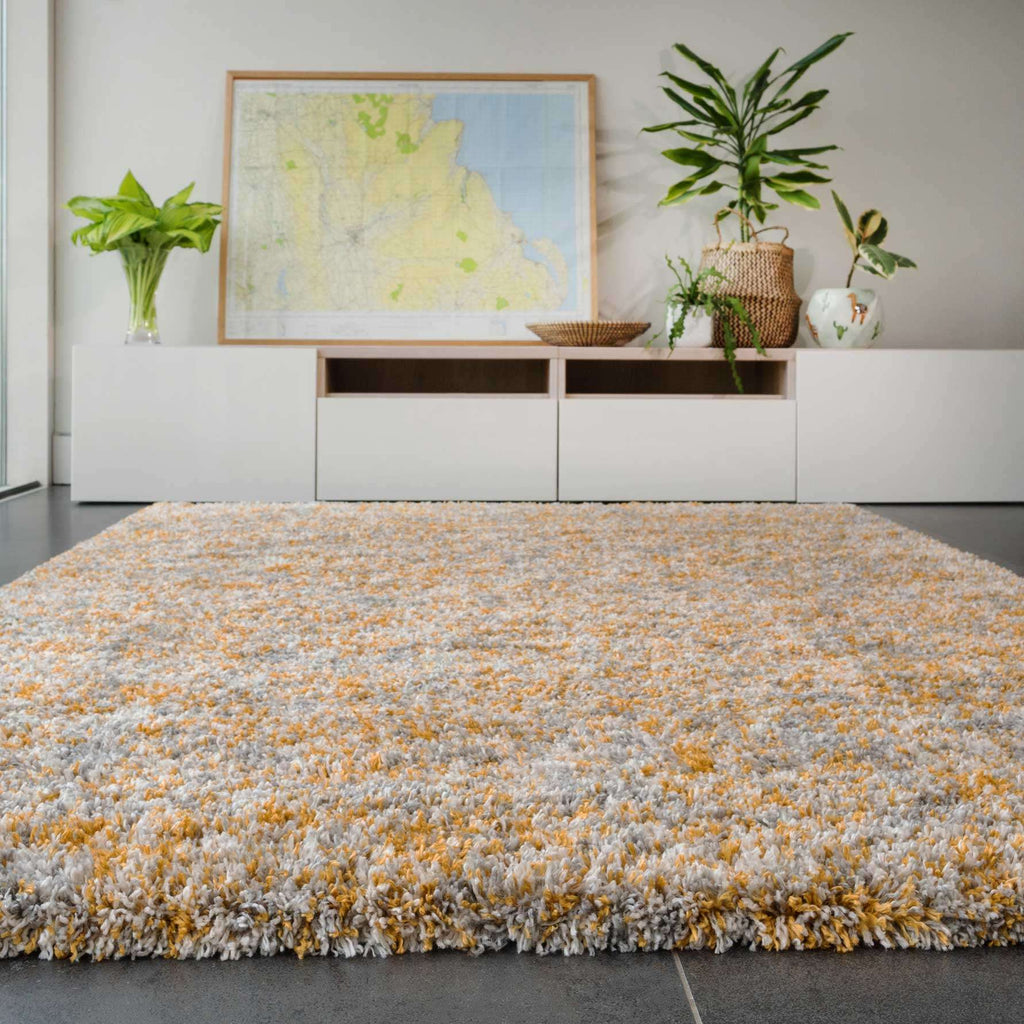 Soft Mottled Gold Grey Shaggy Area Rug