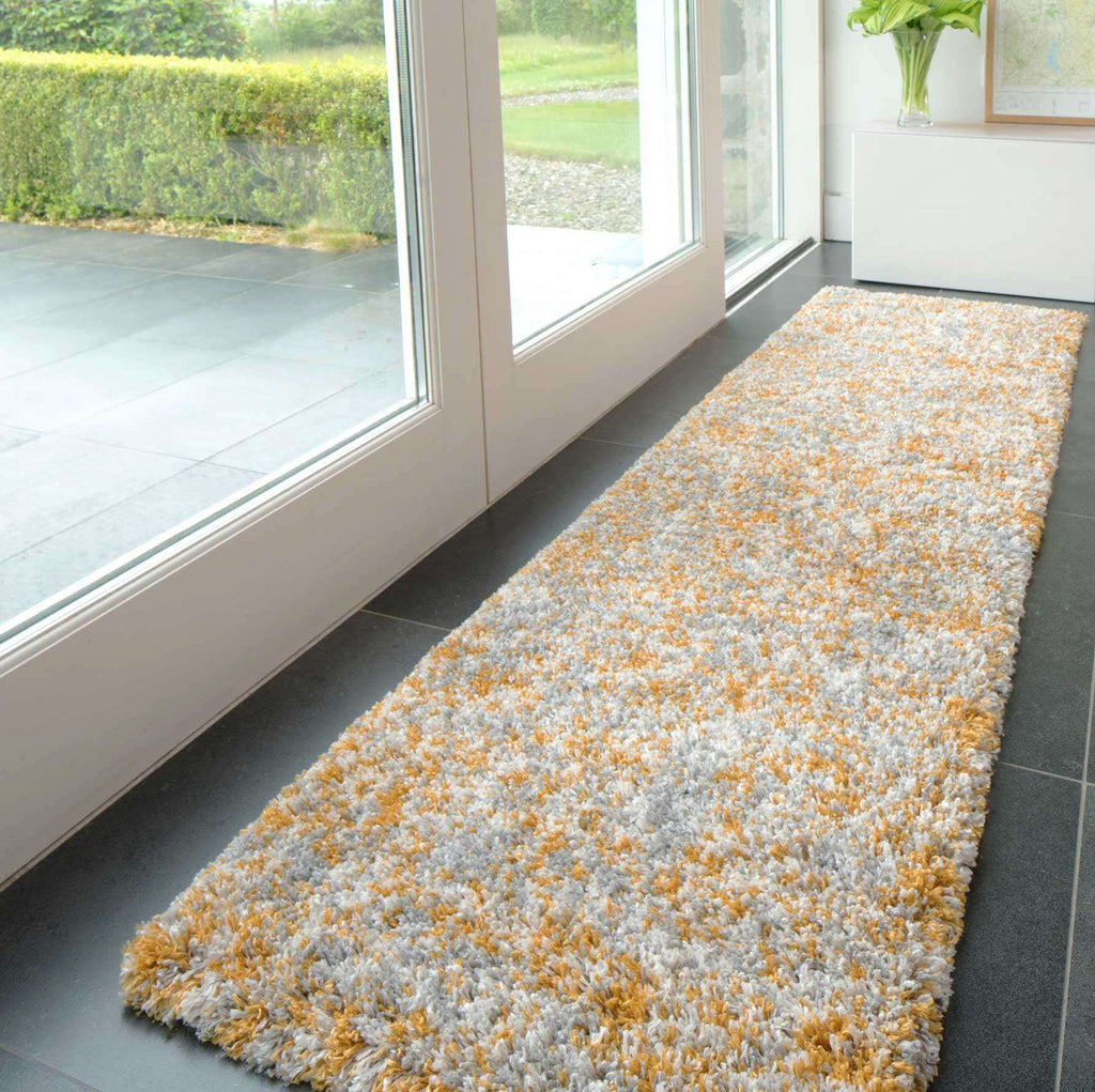Soft Mottled Gold Grey Shaggy Area Rug