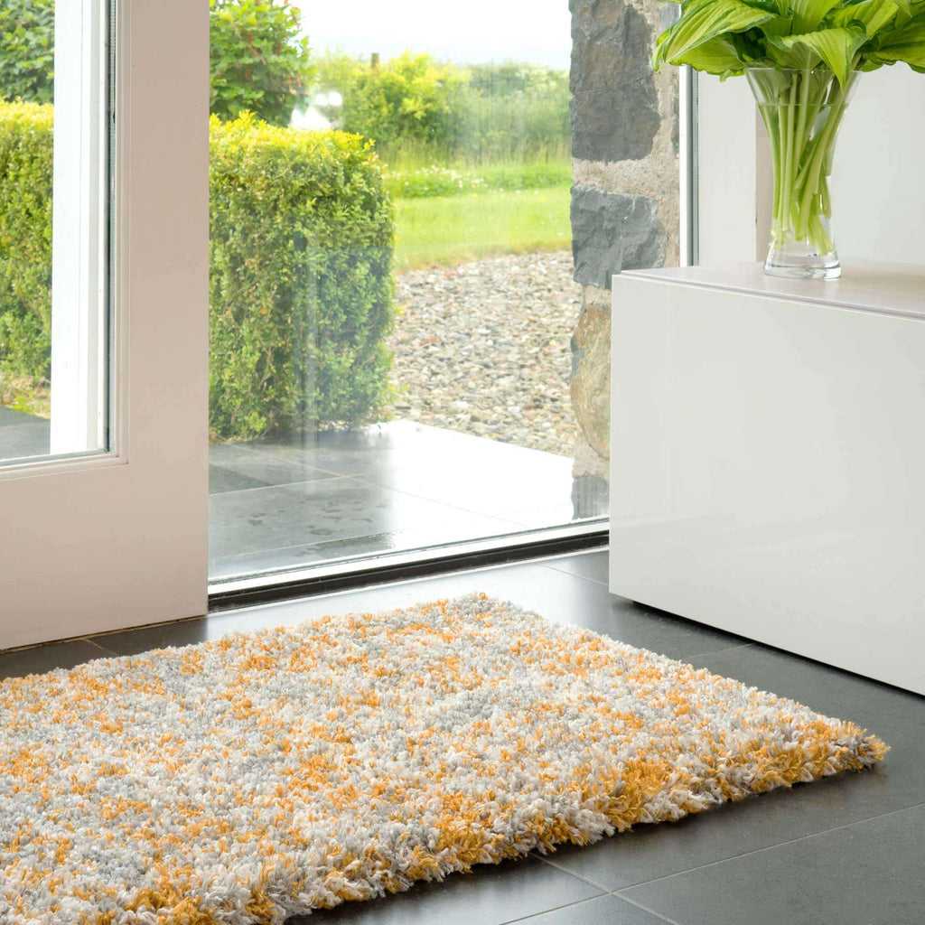 Soft Mottled Gold Grey Shaggy Area Rug