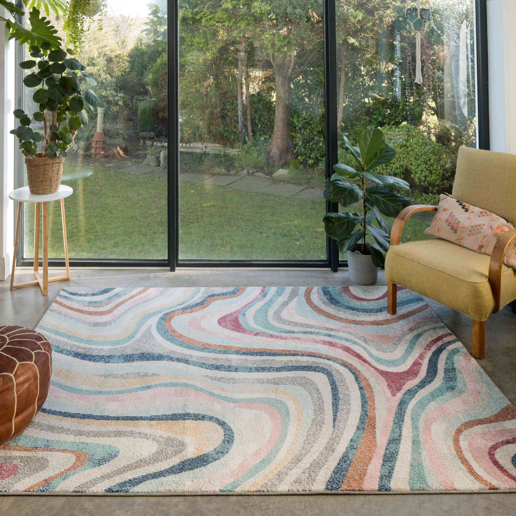 Soft Abstract Marbled Multicolour Living Room Rug - Matki