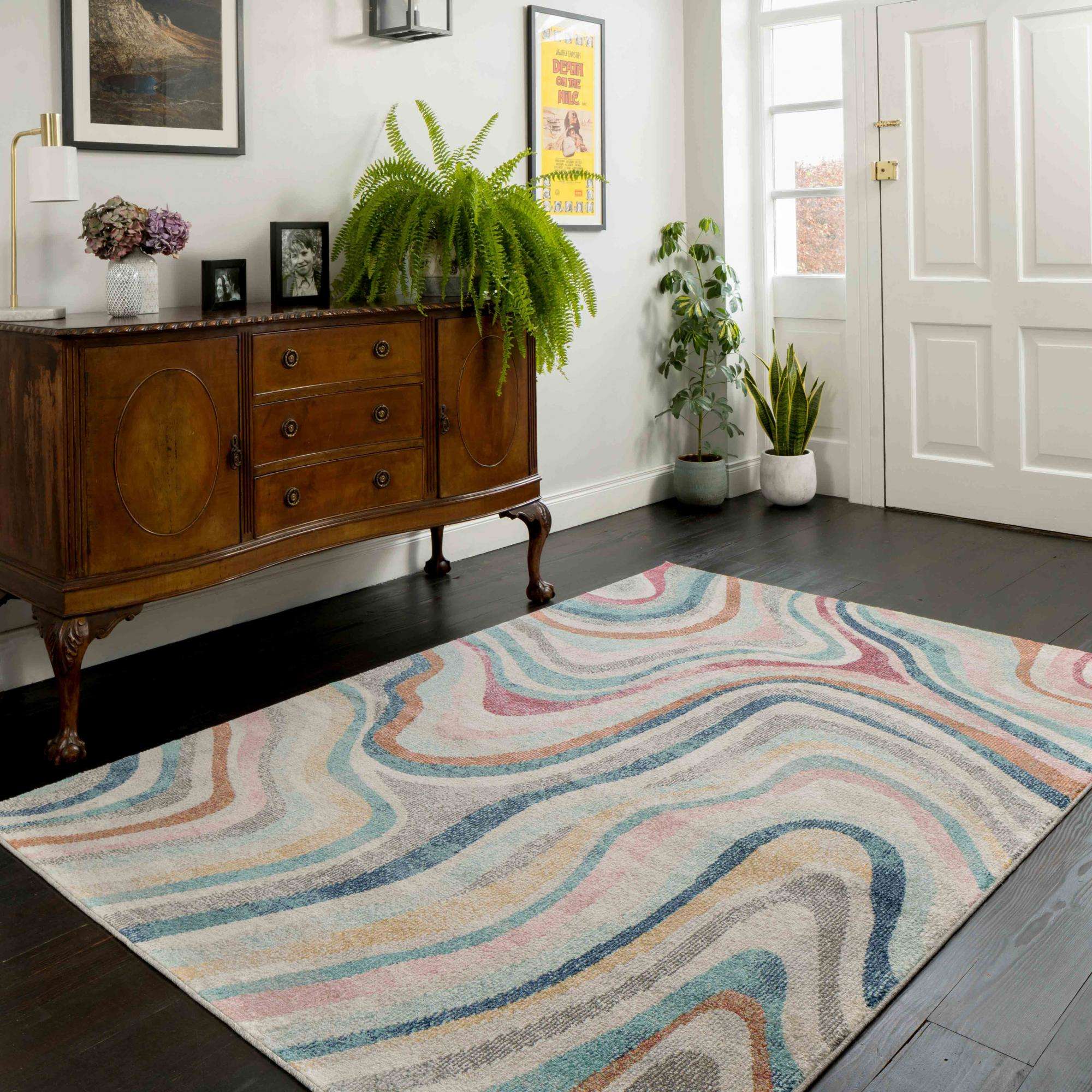 Soft Abstract Marbled Multicolour Living Room Rug - Matki