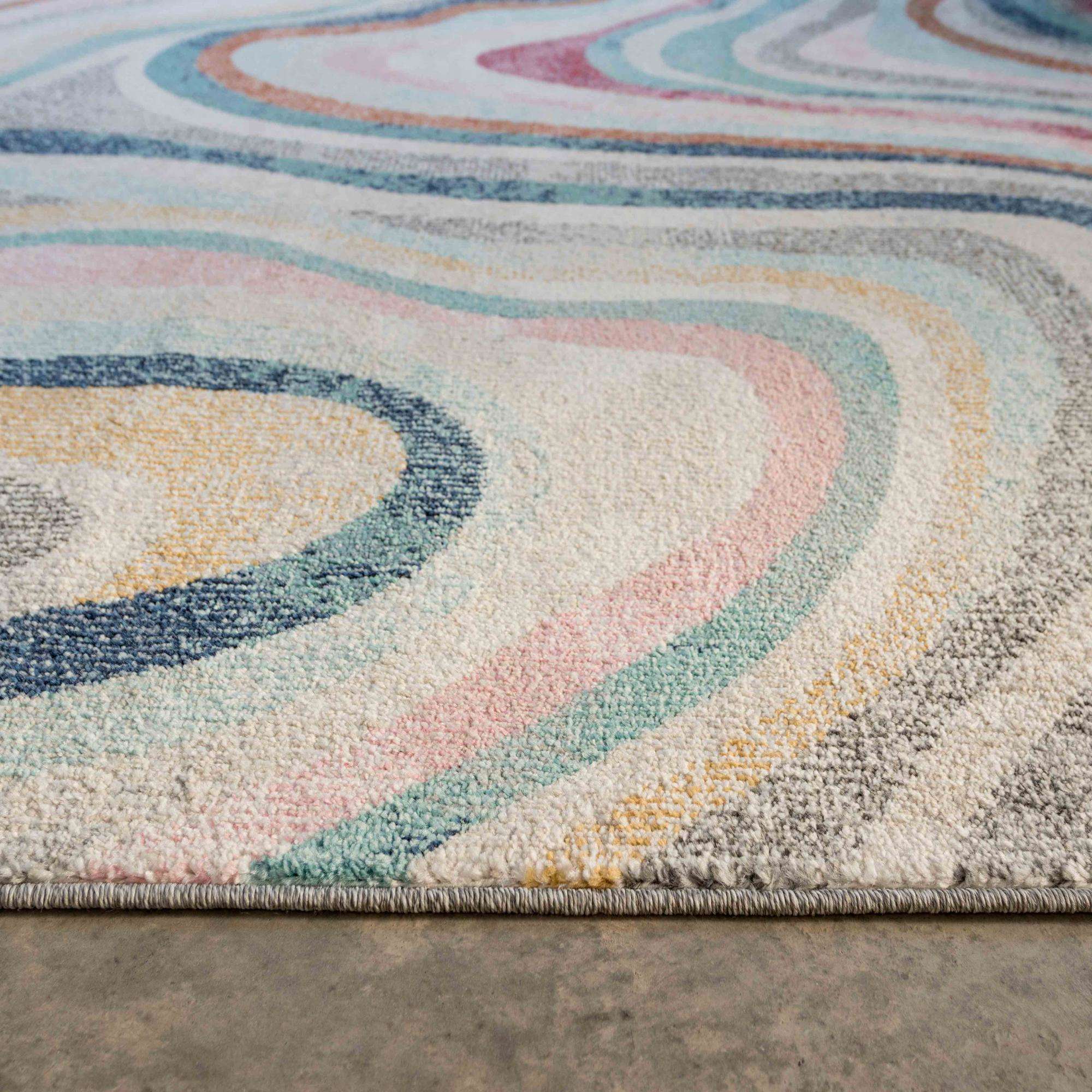 Soft Abstract Marbled Multicolour Living Room Rug - Matki