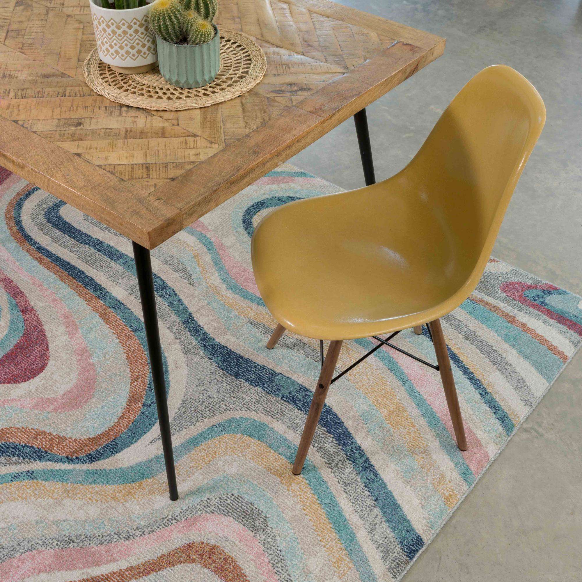 Soft Abstract Marbled Multicolour Living Room Rug - Matki