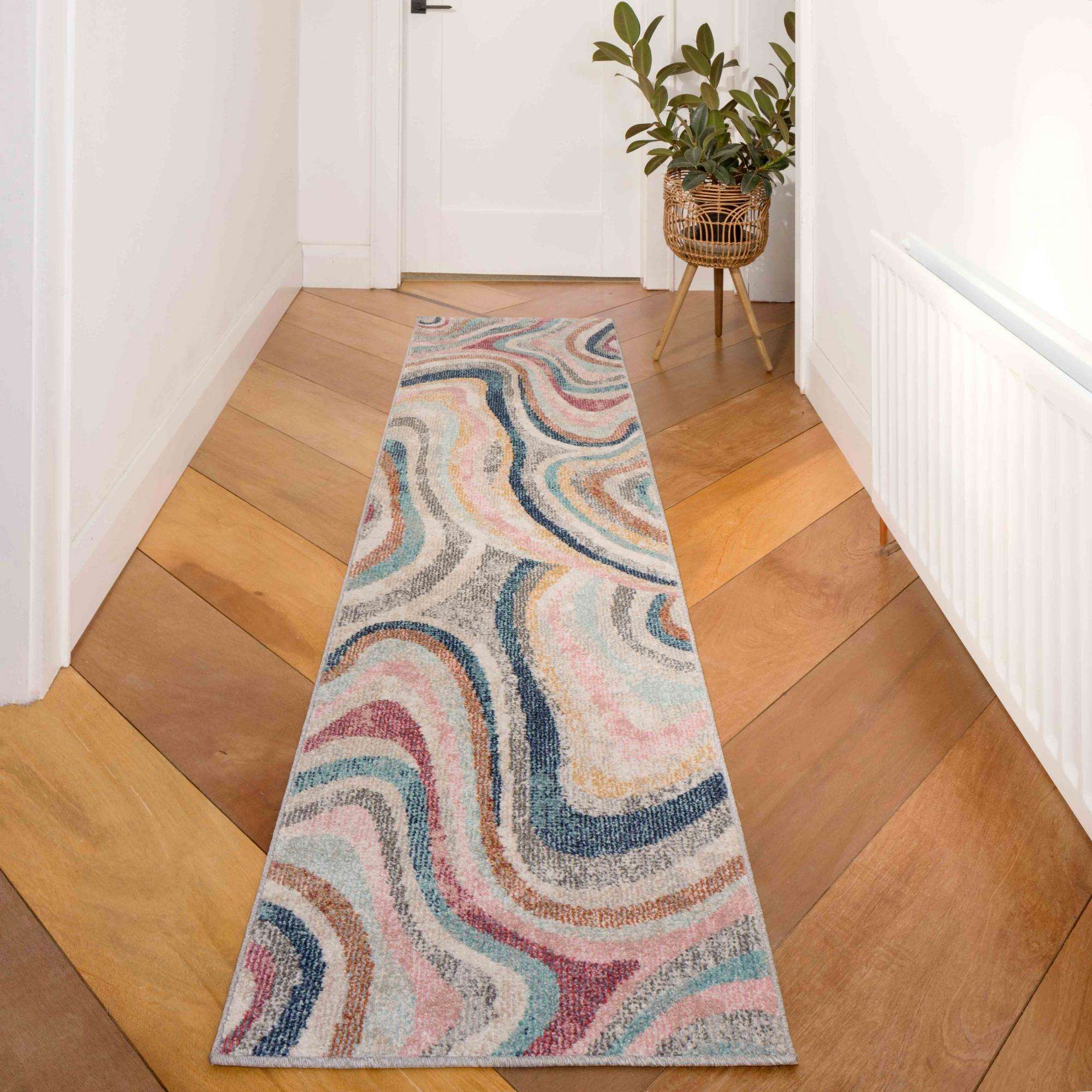 Soft Abstract Marbled Multicolour Living Room Rug - Matki