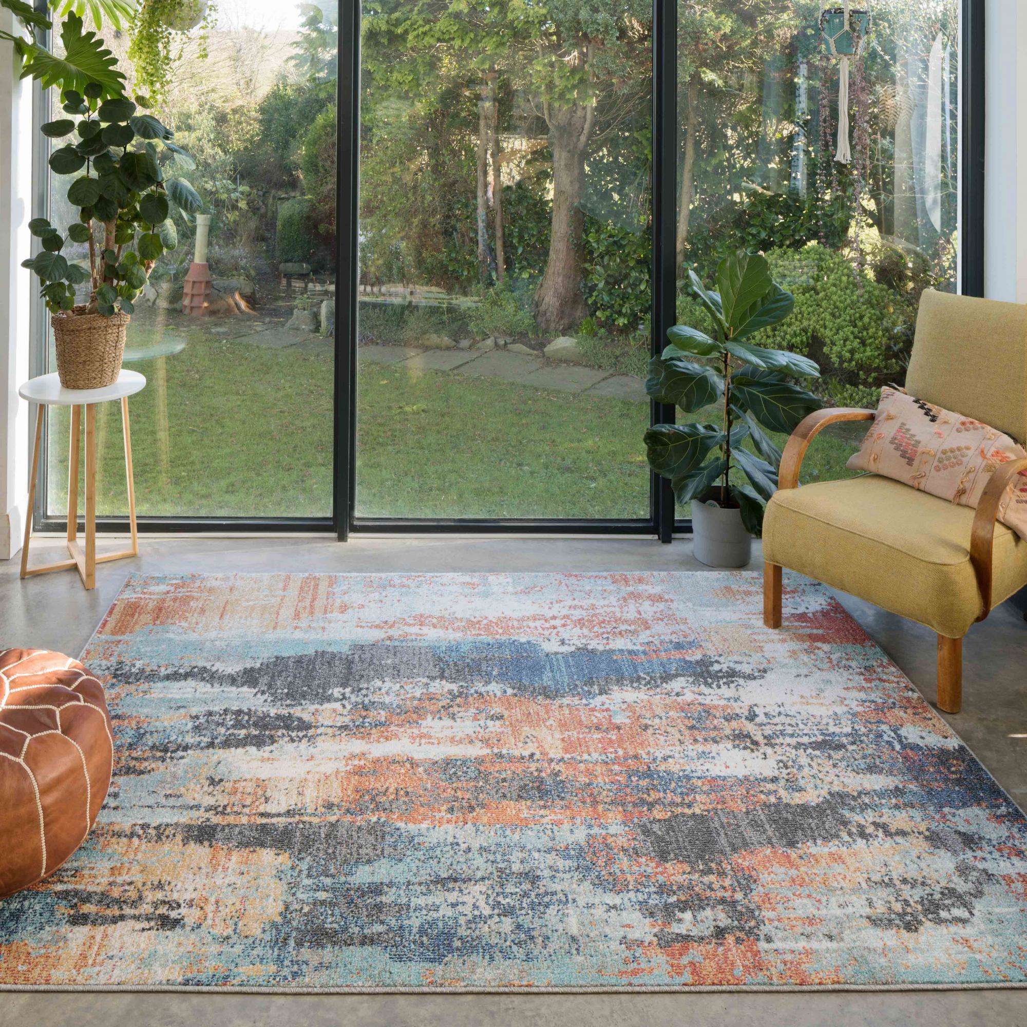 Soft Abstract Distressed Multicolour Living Room Rug - Moore