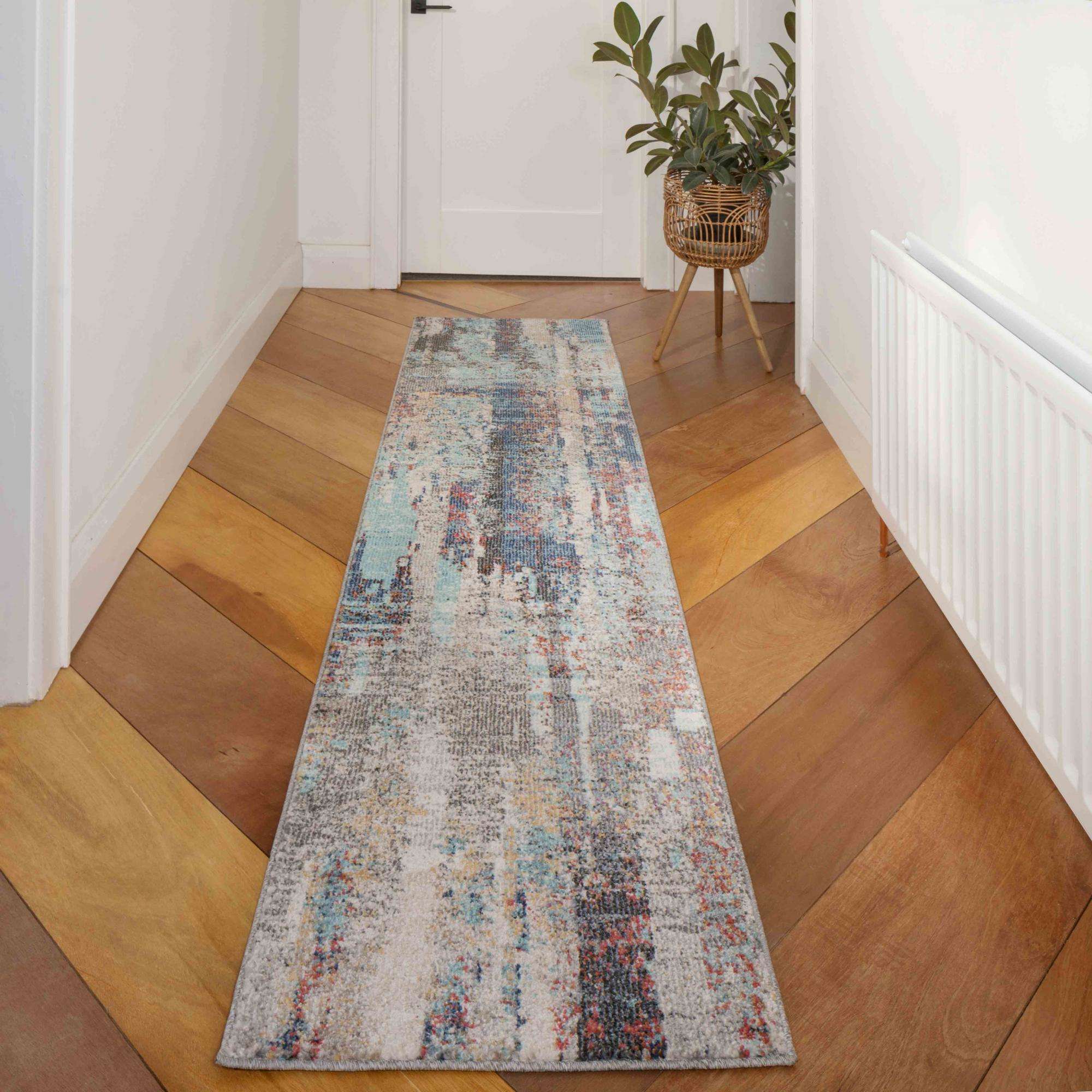 Soft Abstract Distressed Blue Living Room Rug - Wild Blue