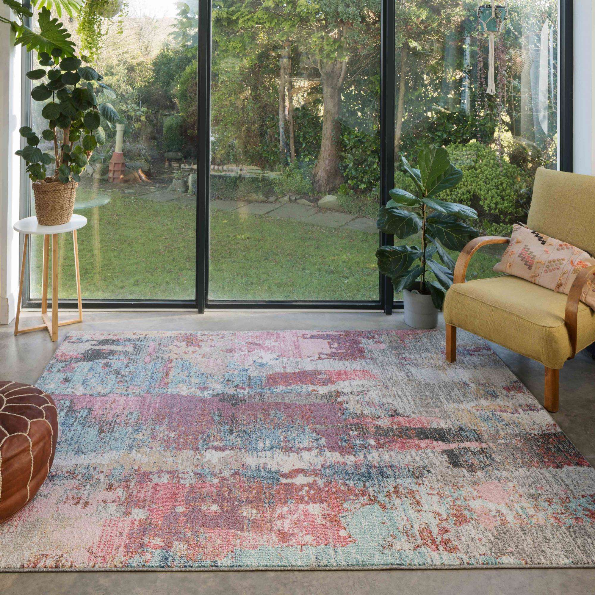 Soft Abstract Distressed Pink Living Room Rug - Wild
