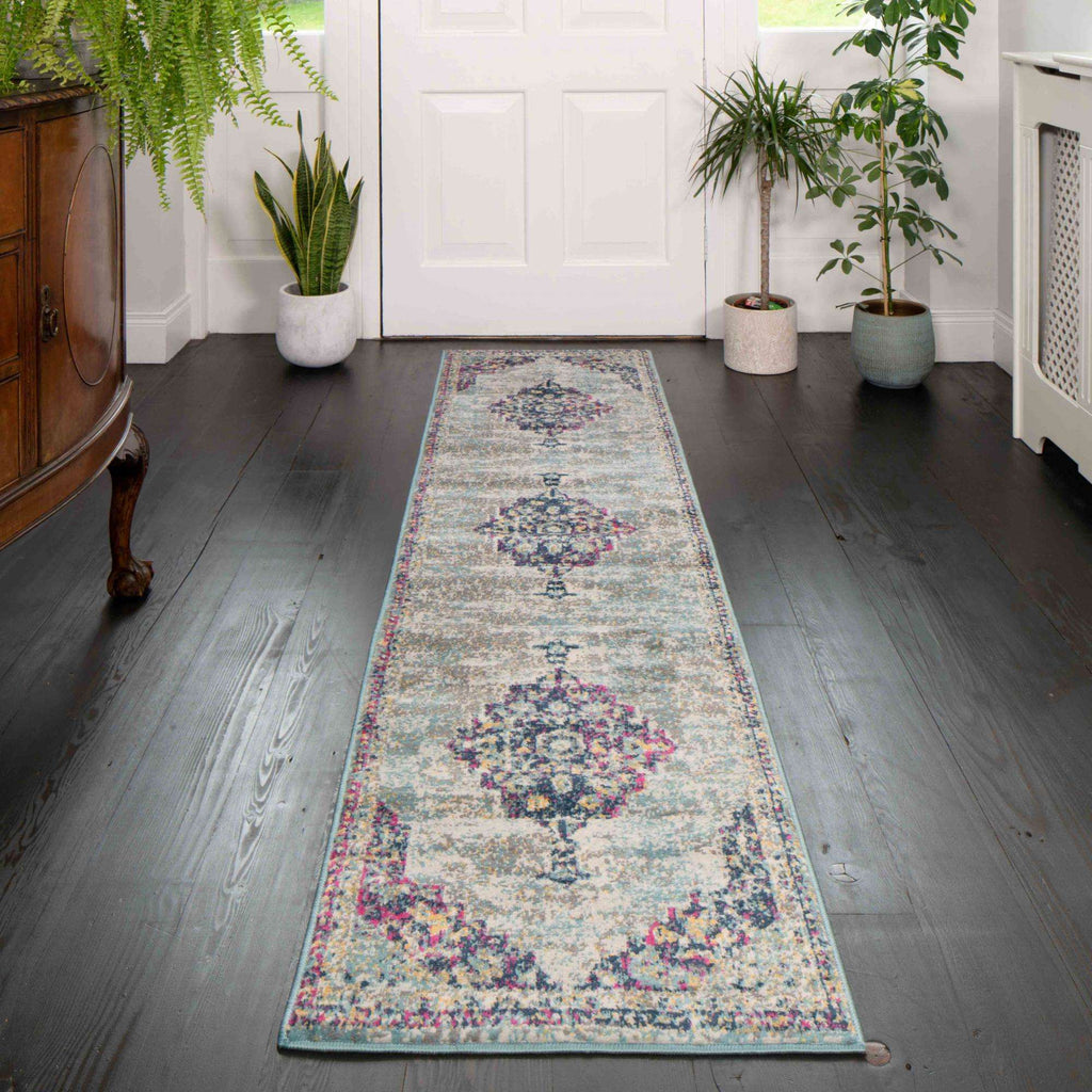 Faded Distressed Colourful Oriental Pattern Runner  Rug