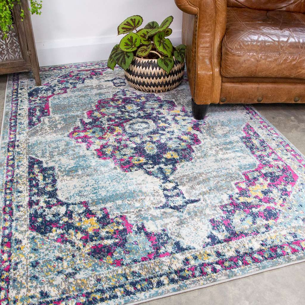 Faded Distressed Colourful Oriental Pattern Runner  Rug