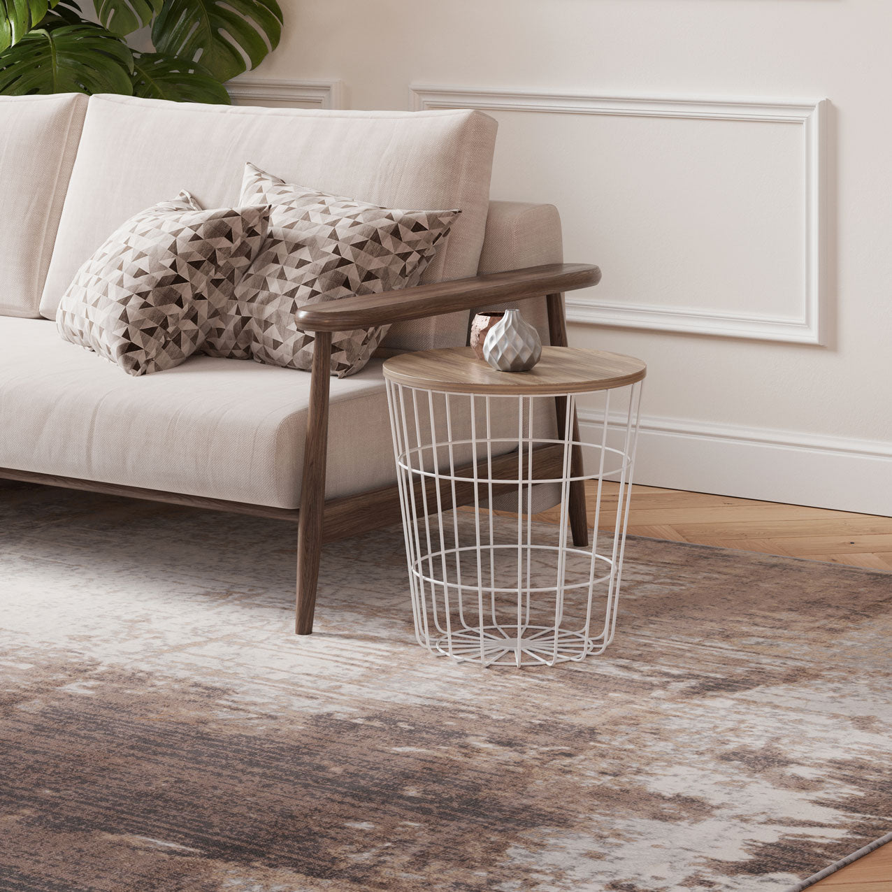 Beige Grey Distressed Area Rug