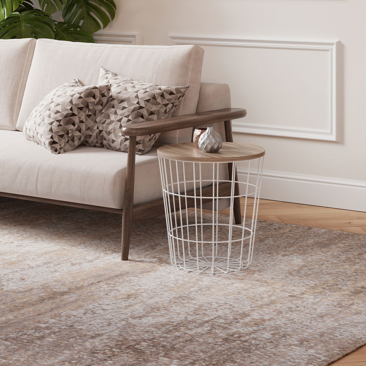 Beige Abstract Runner Rug
