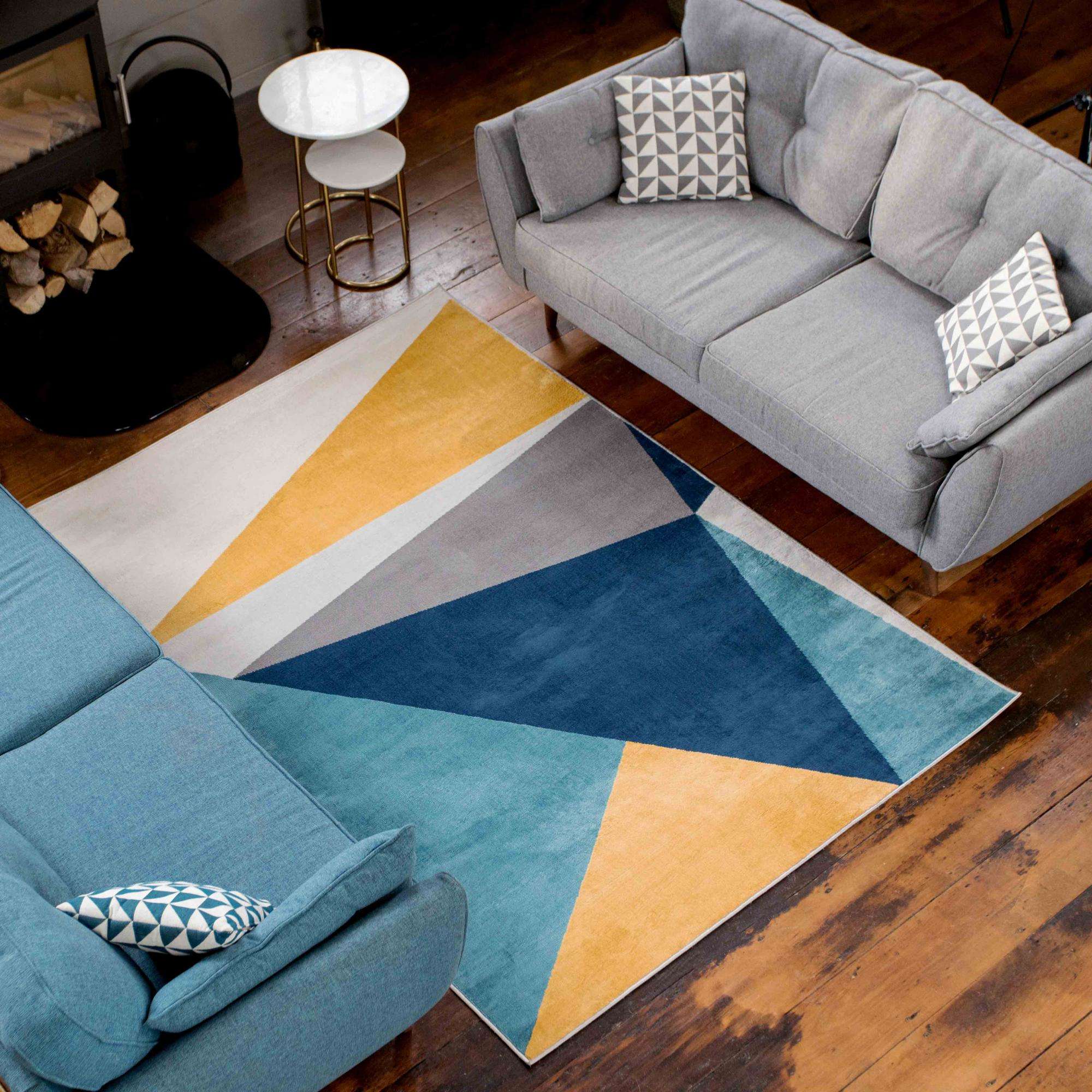 Blue Yellow Pastel Abstract Large Living Room Rugs