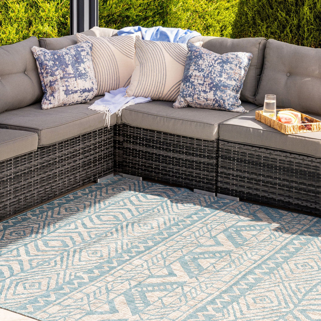 Light Blue Flatweave Indoor Outdoor Rug - Ruskin