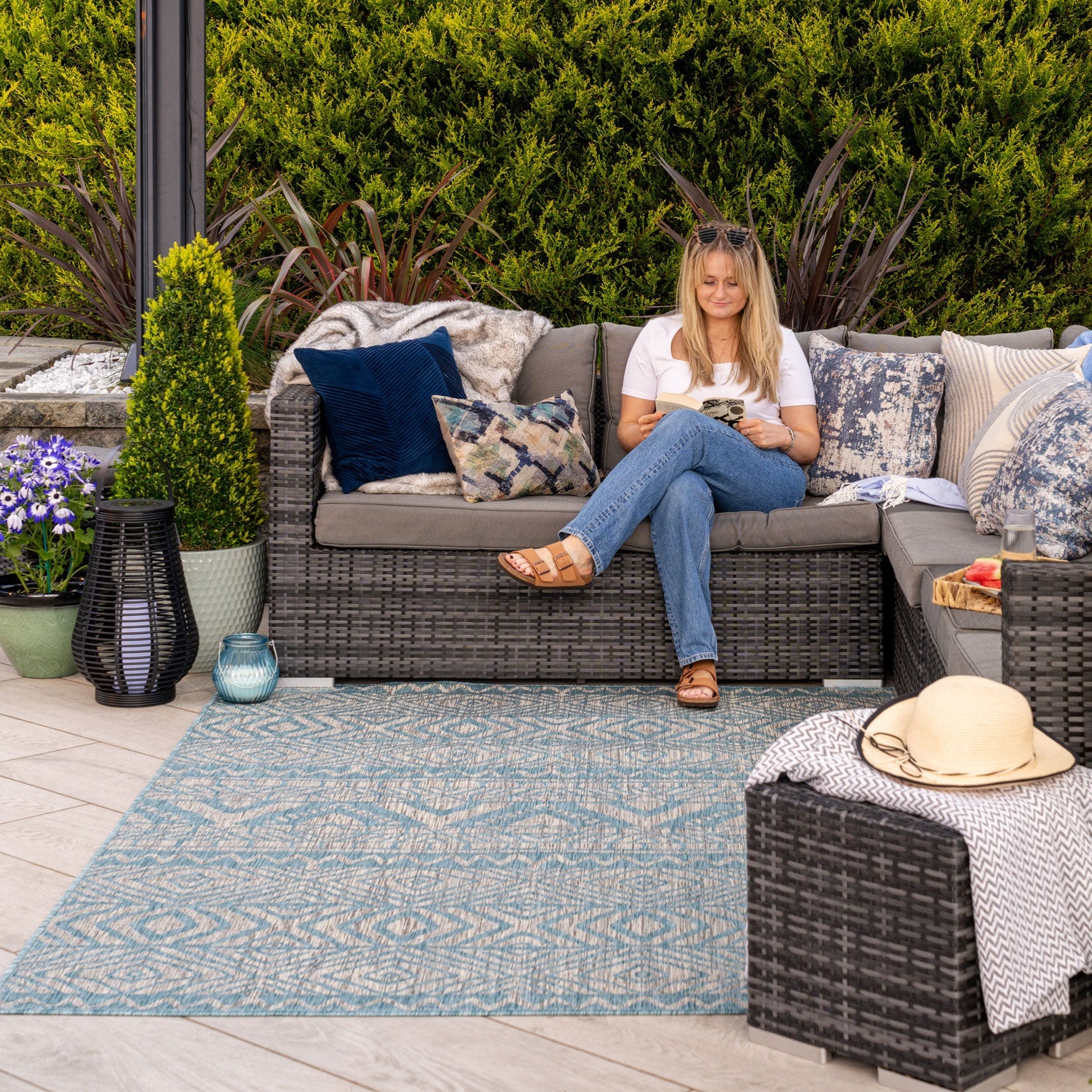 Light Blue Flatweave Indoor Outdoor Rug - Ruskin
