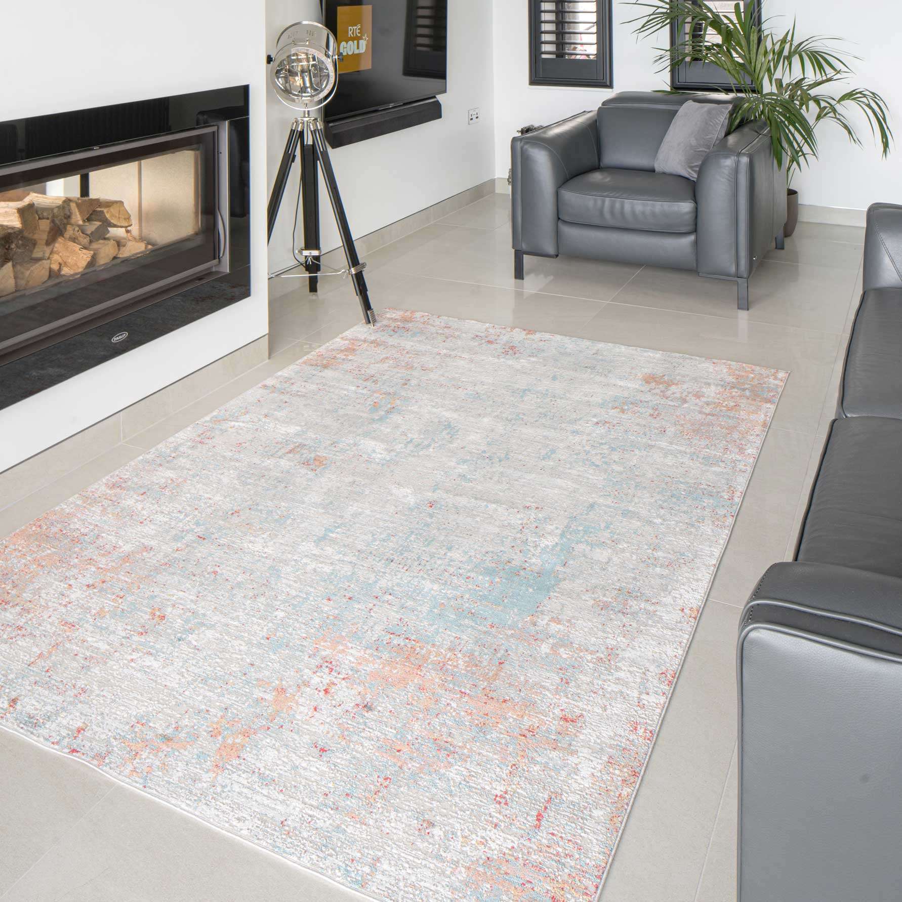 Blue Terracotta Abstract Canvas Area Rug - Rebel