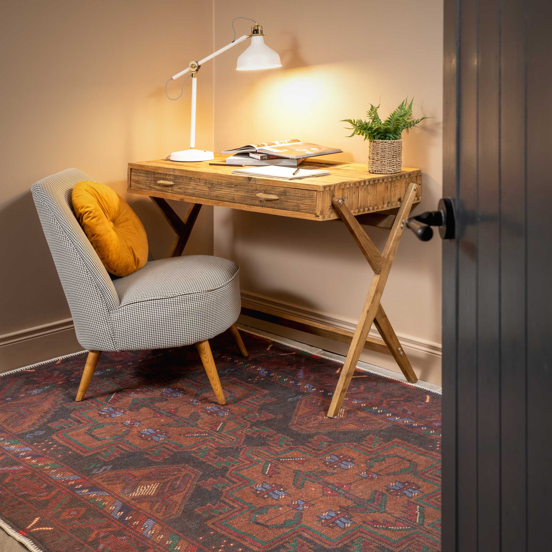 Flatwoven Washable Brown Distressed Boho Rug- Caris