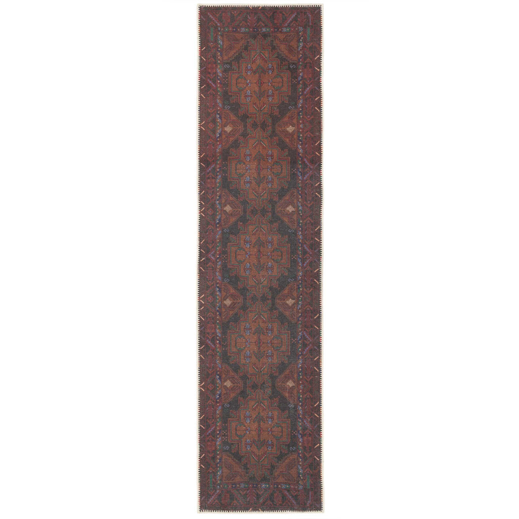 Flatwoven Washable Distressed Brown Runner  - Caris