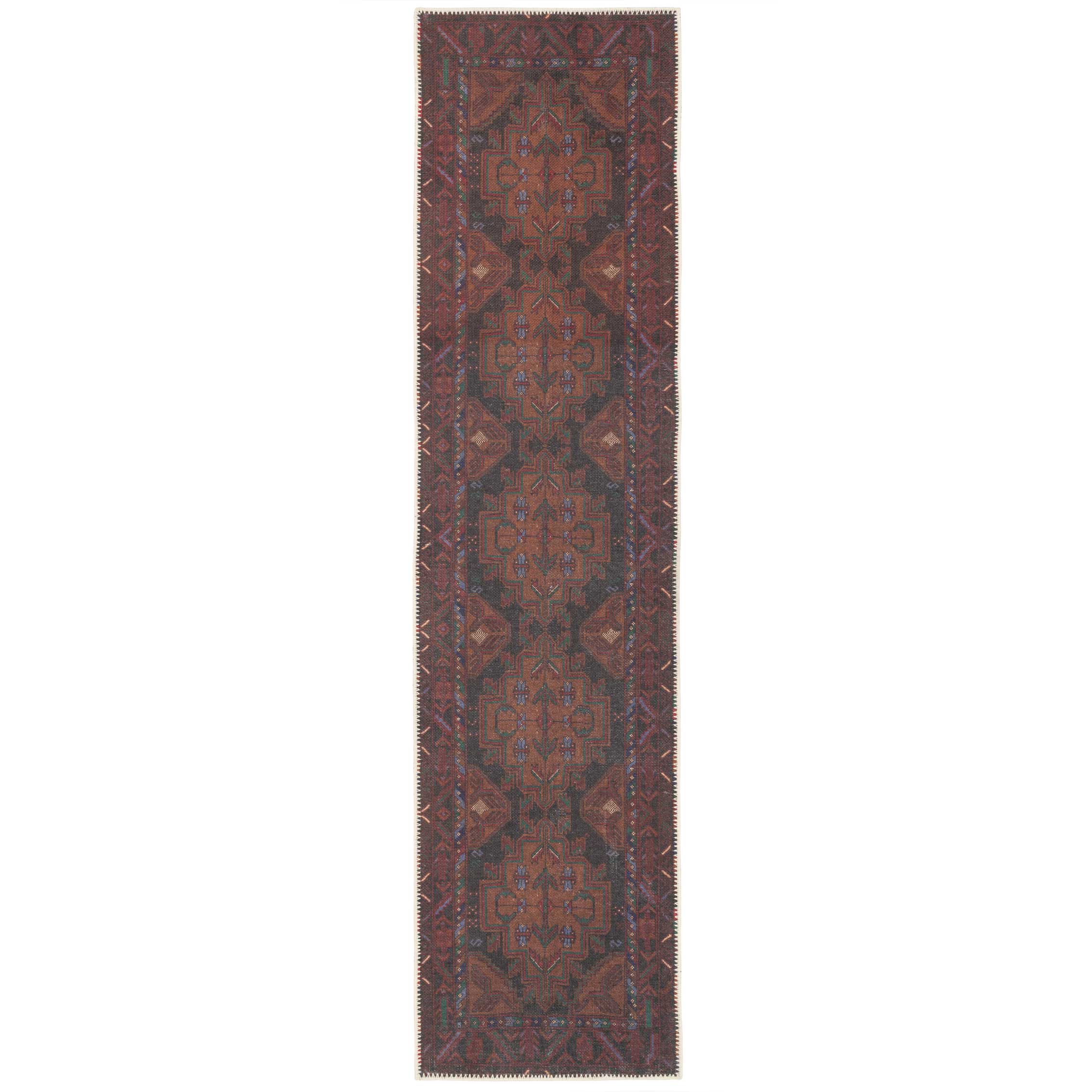Flatwoven Washable Distressed Brown Runner  - Caris