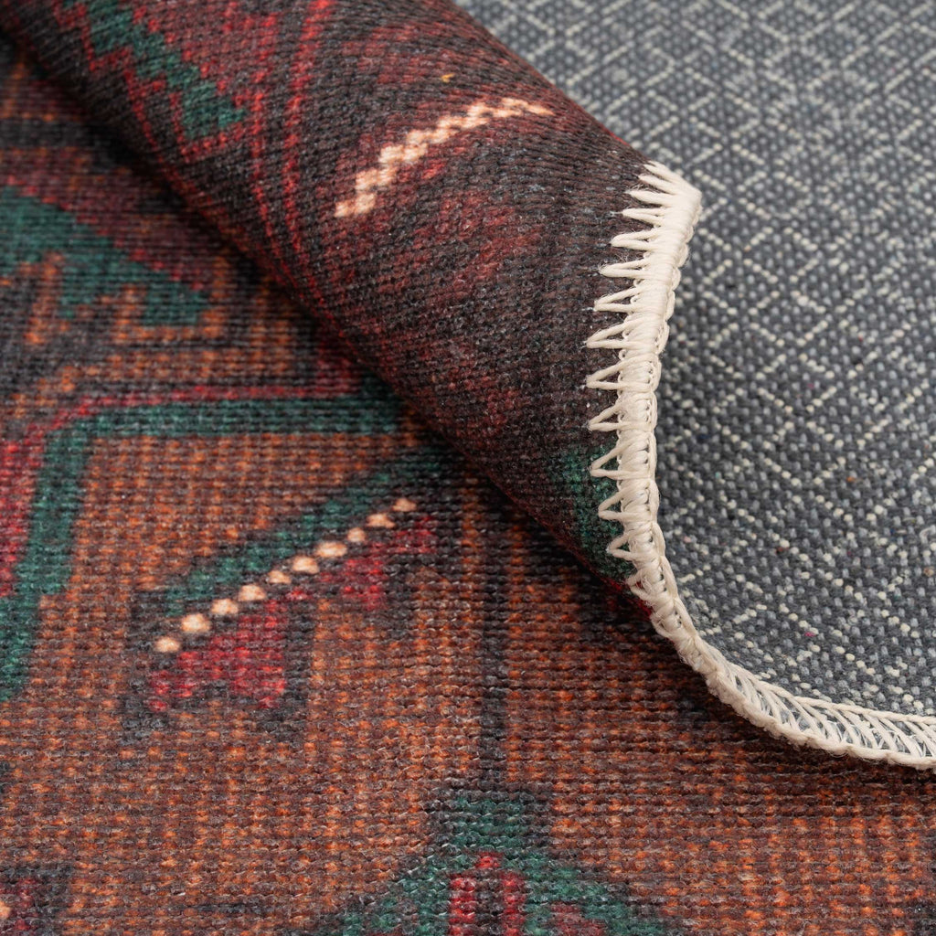 Flatwoven Washable Distressed Brown Runner  - Caris