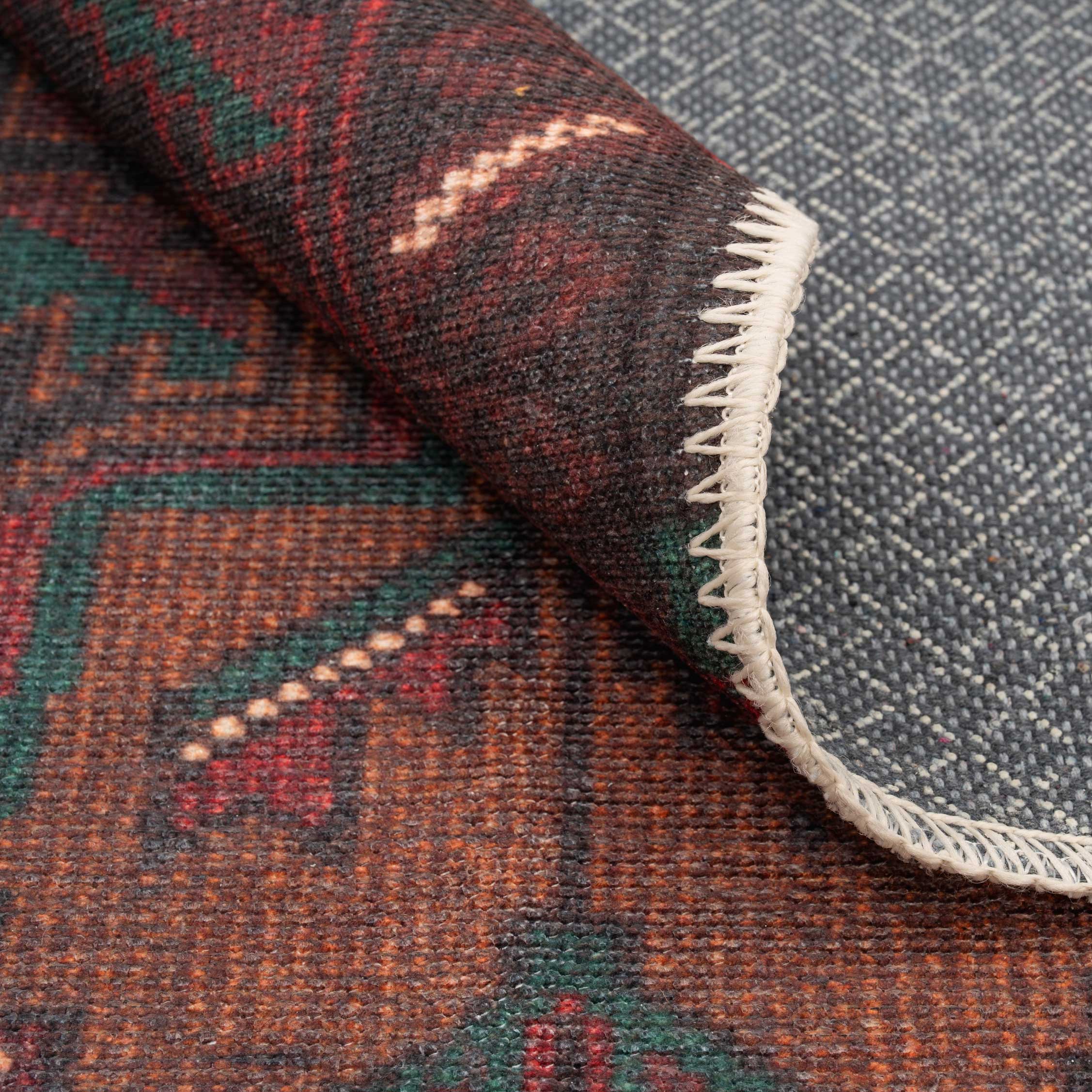 Flatwoven Washable Distressed Brown Runner  - Caris