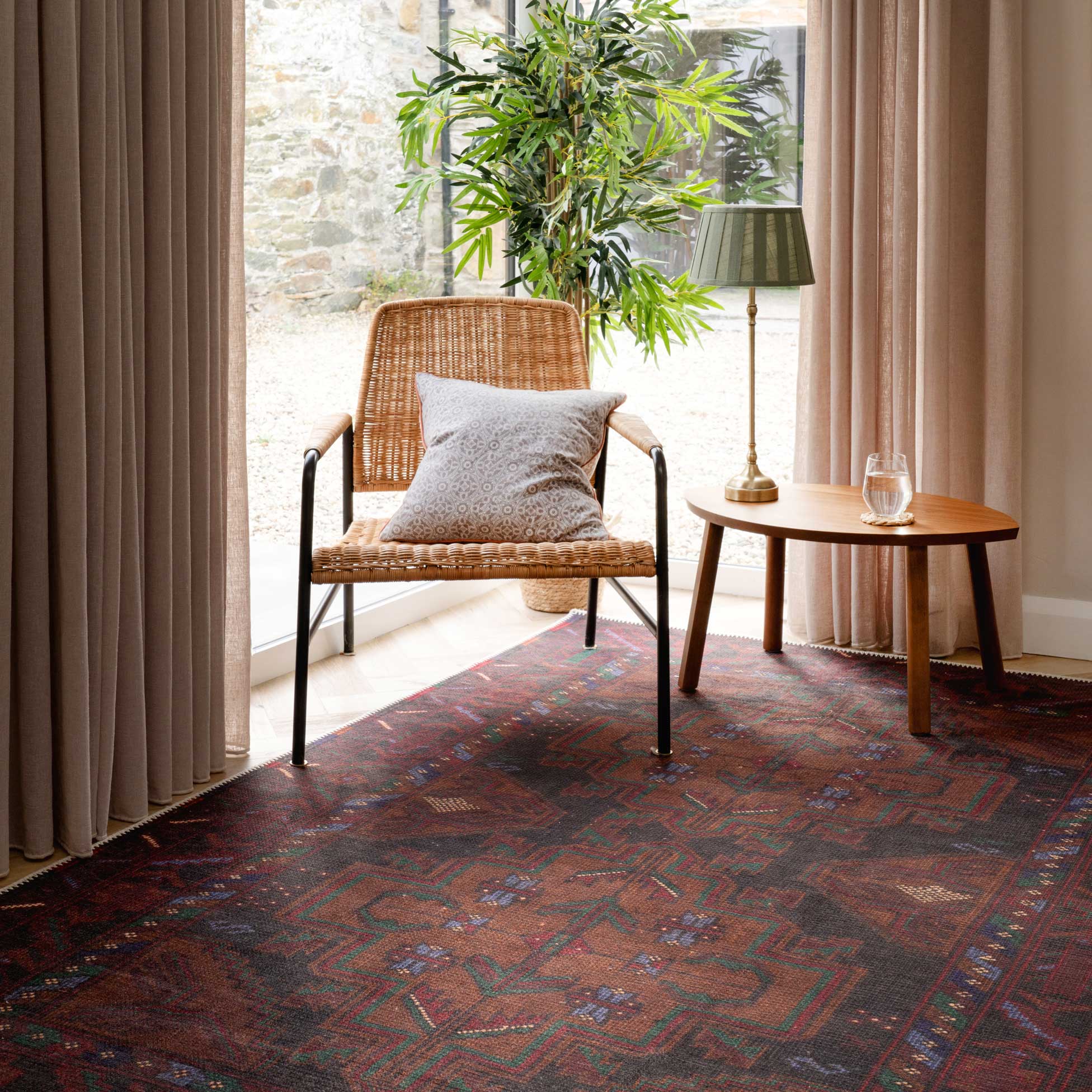 Flatwoven Washable Distressed Brown Runner  - Caris