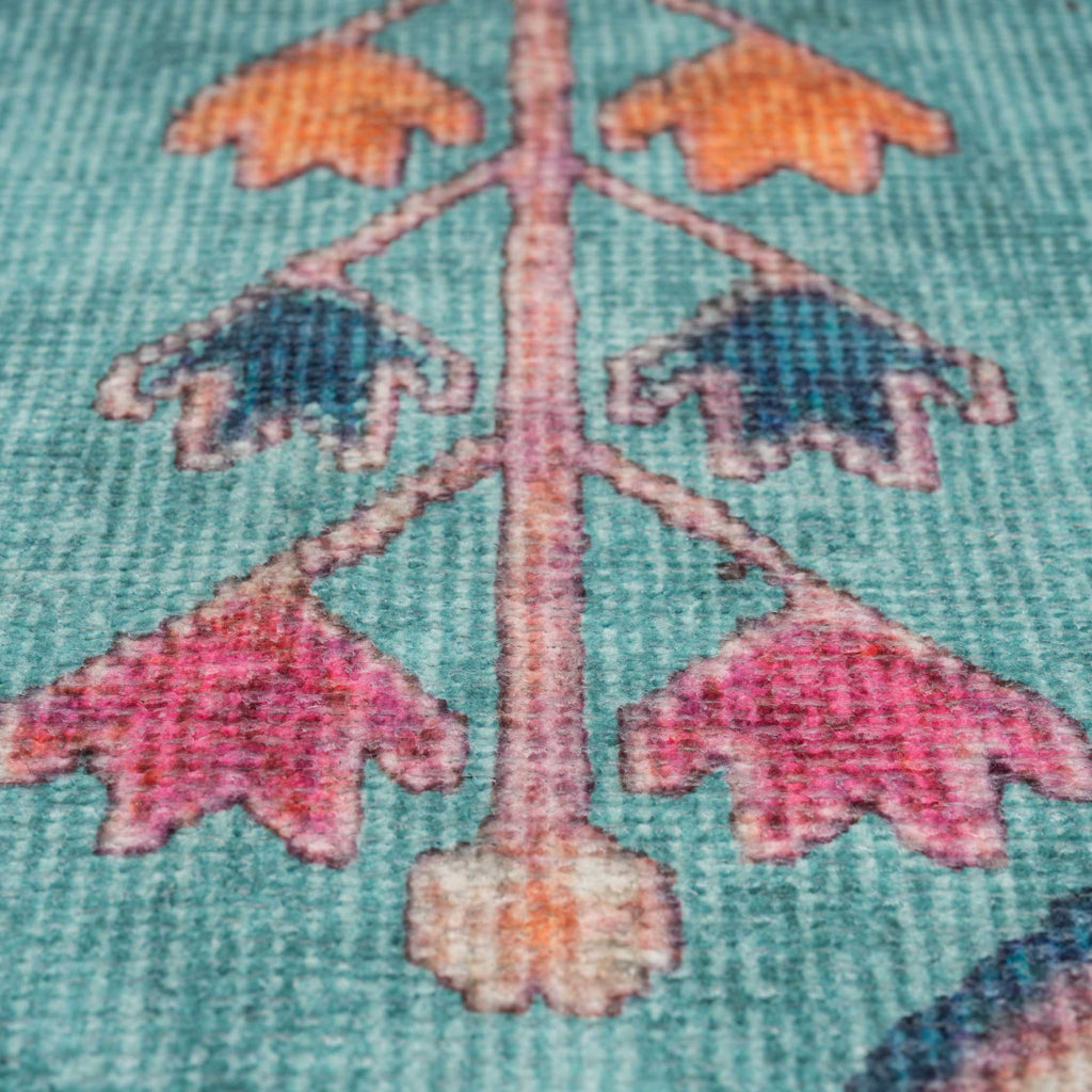 Flatwoven Washable Teal Pink Distressed Circle Rug