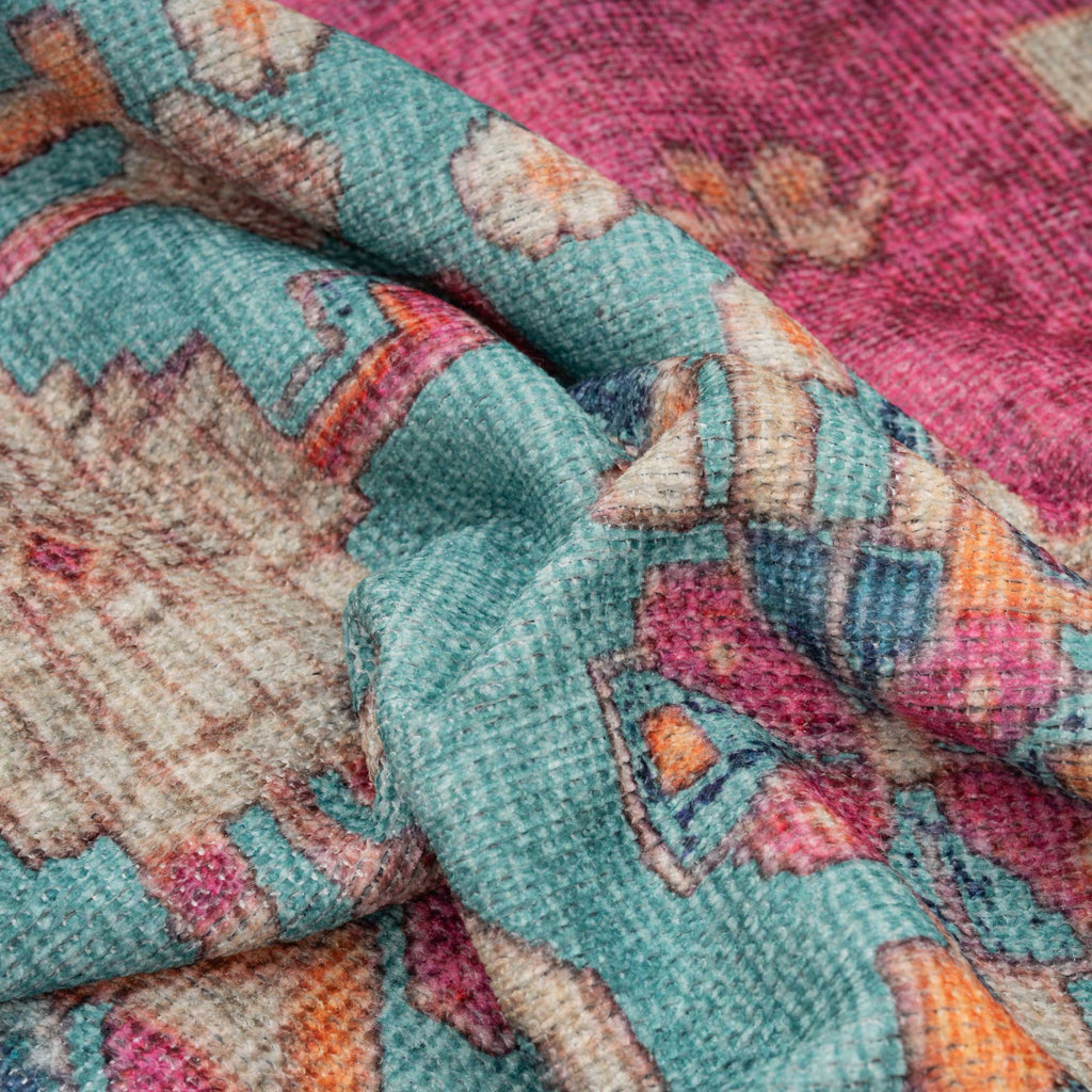 Flatwoven Washable Vibrant Teal Pink Boho Runner - Clarissa