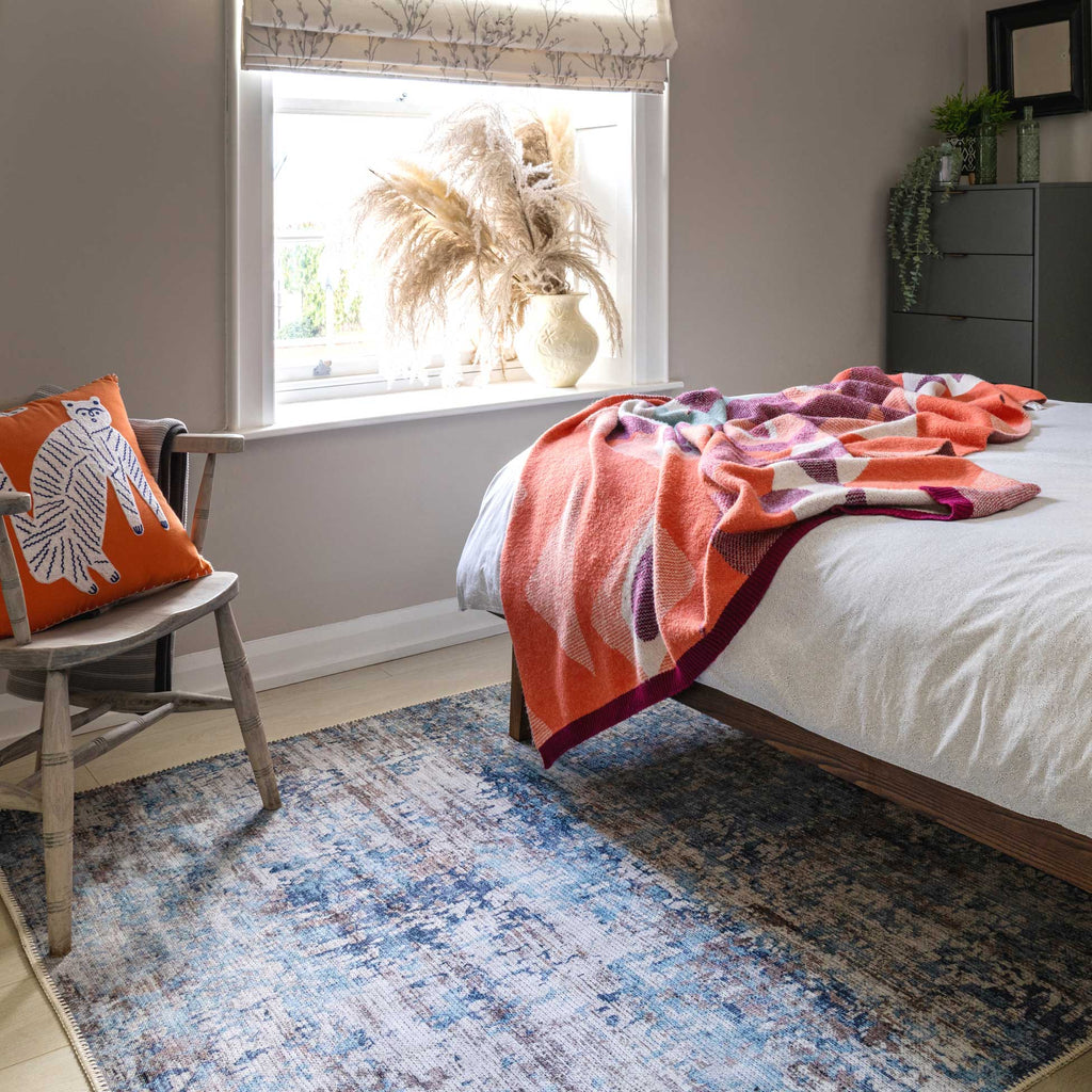 Flatwoven Washable Distressed Blue Area Rug - Dash