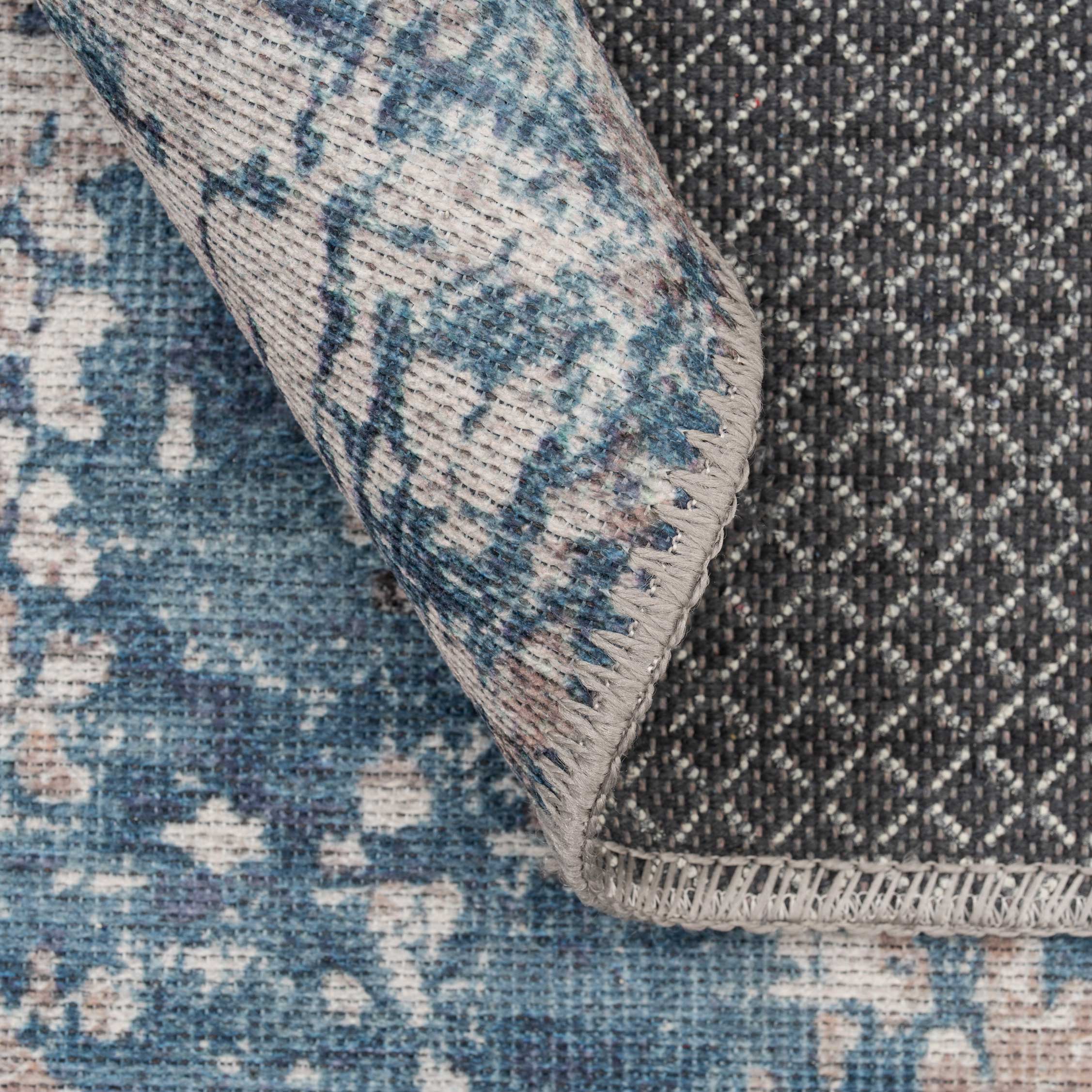 Flatwoven Washable Distressed Blue Area Rug - Dash