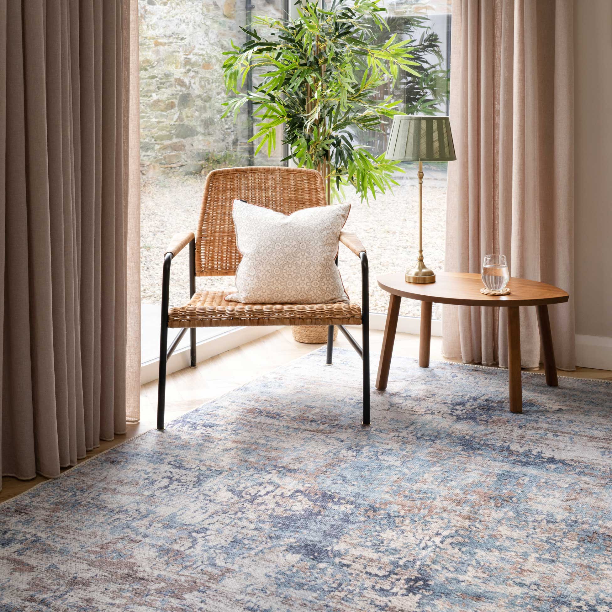 Flatwoven Washable Distressed Blue Runner - Dash