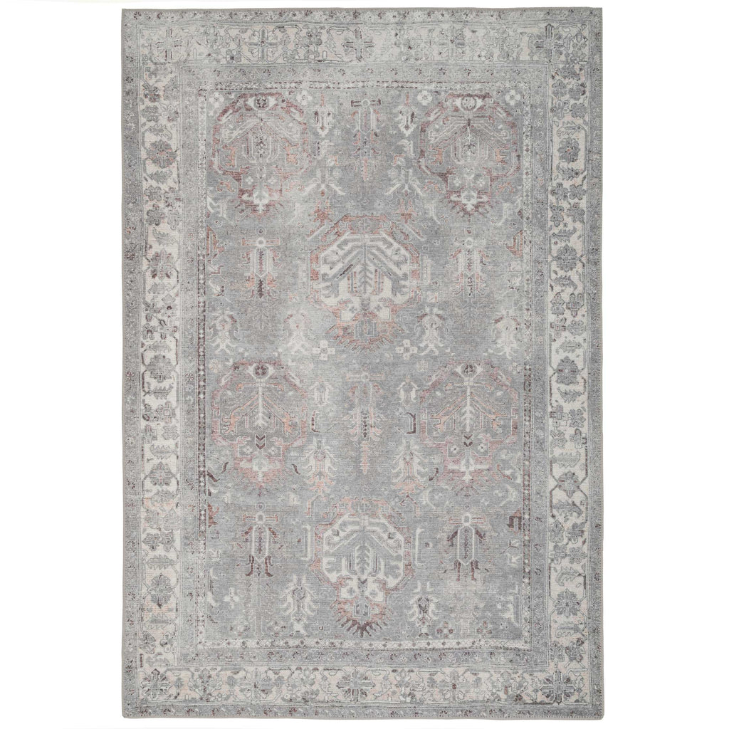 Flatwoven Washable Distressed Grey Bordered Rug - Grand
