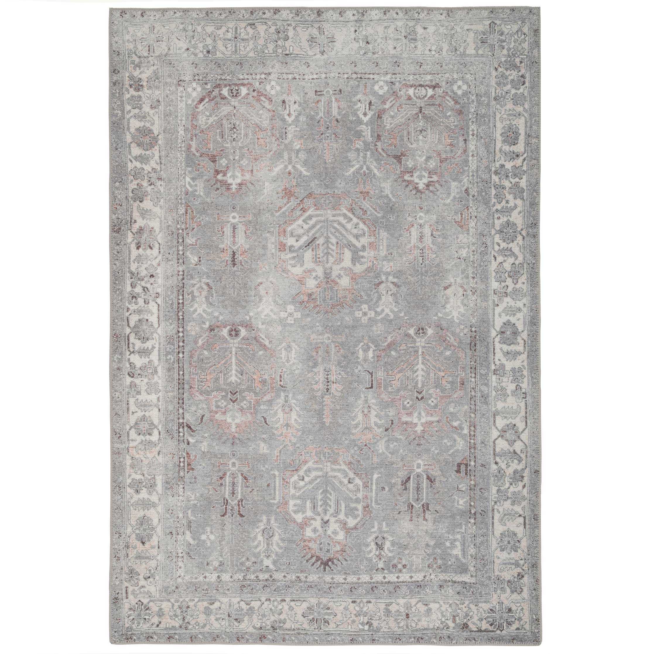 Flatwoven Washable Distressed Grey Bordered Rug - Grand