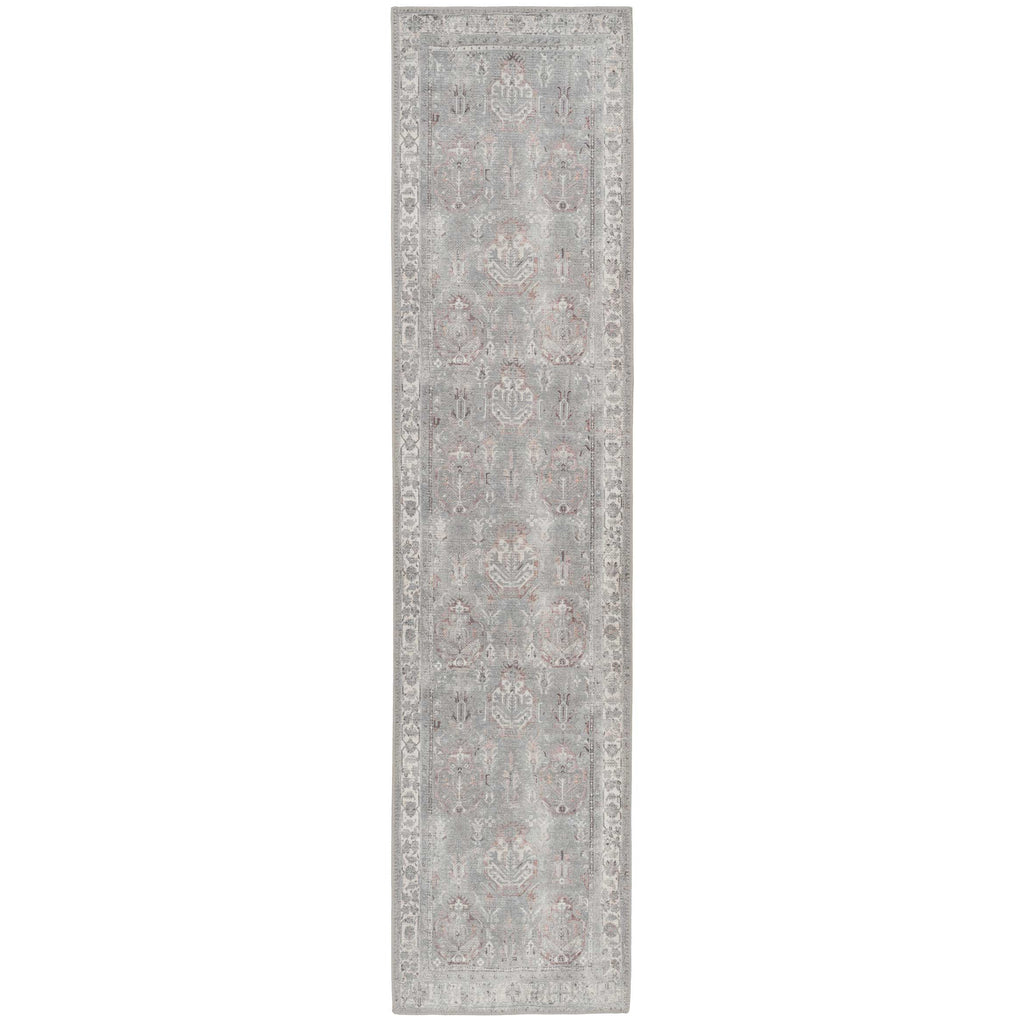 Flatwoven Washable Distressed Grey Bordered Runner - Grand