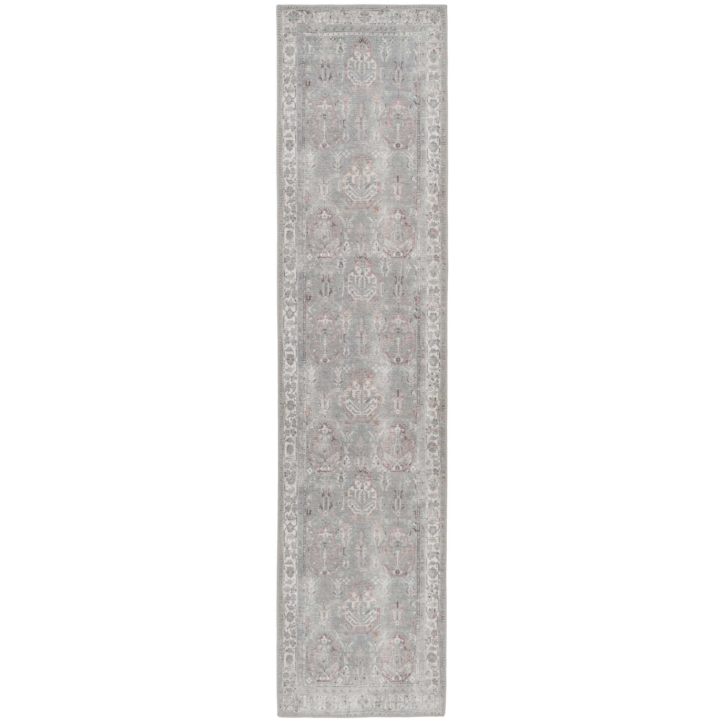 Flatwoven Washable Distressed Grey Bordered Runner - Grand